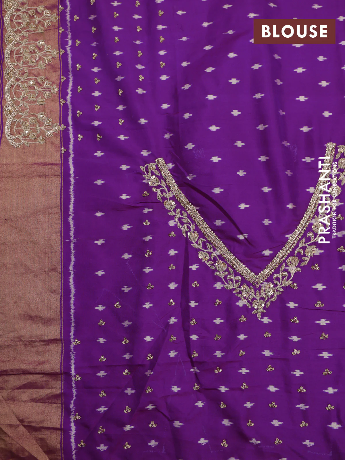 Purple Pochampally Silk Saree With Border Embroidery - Image 8