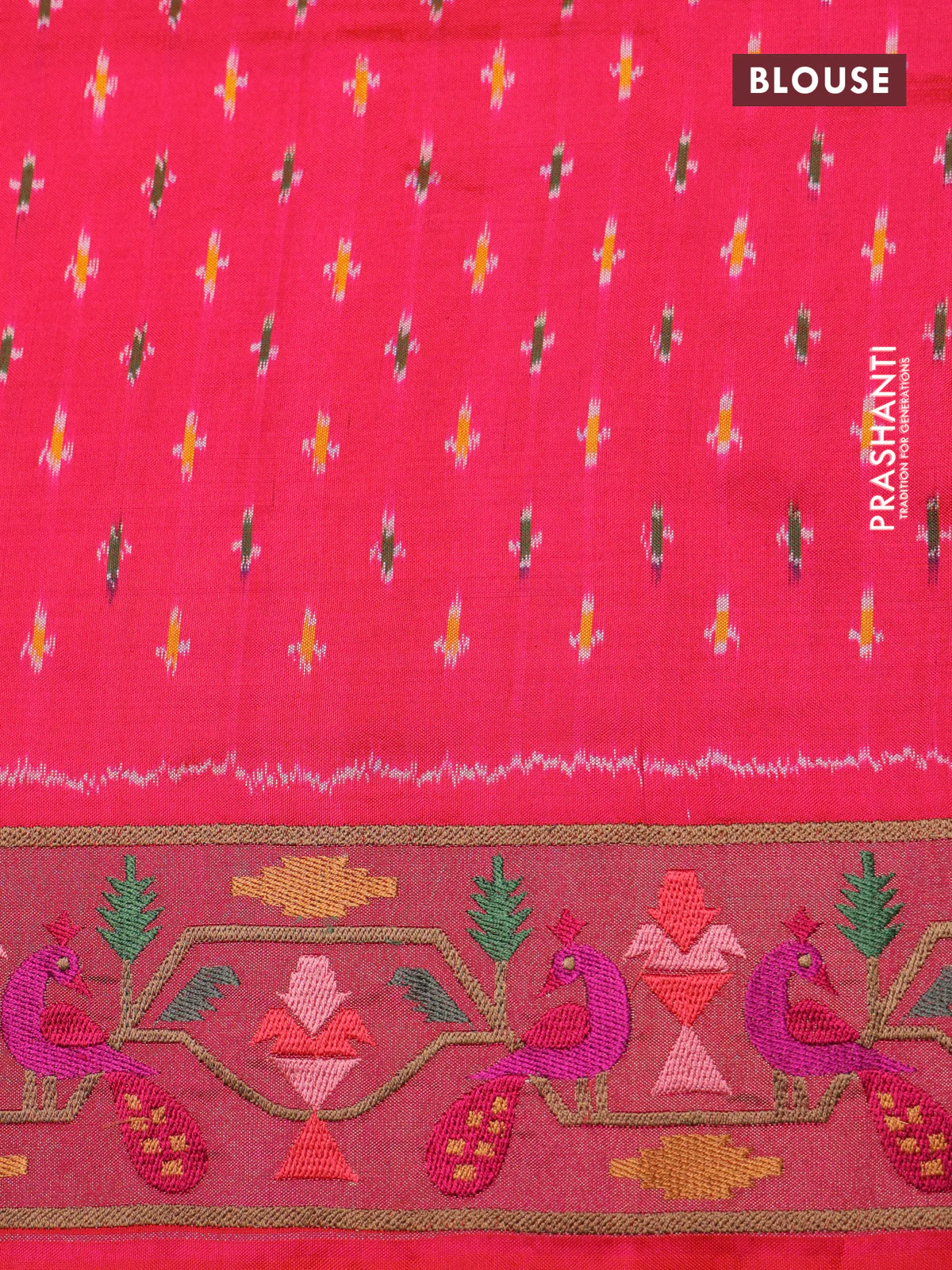 Purple & red kanchipuram silk saree with patola prints and border embroidery - Image 8
