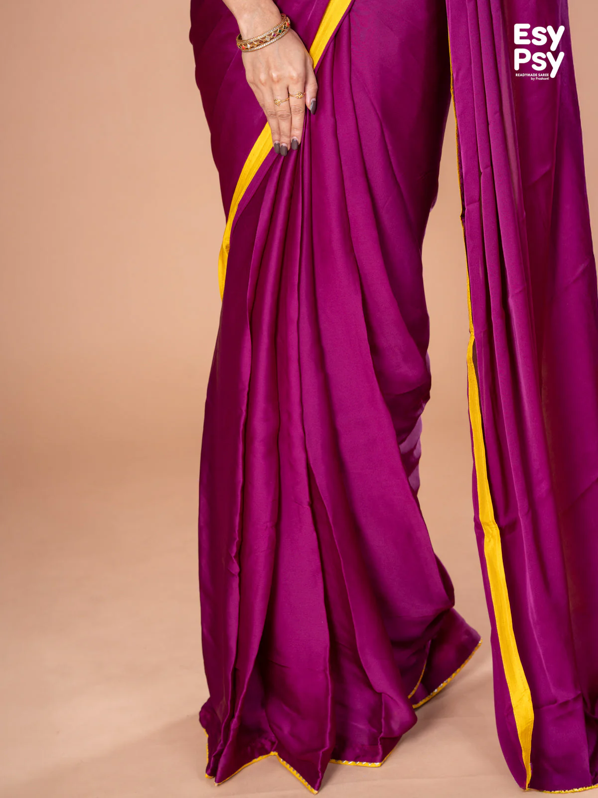Purple Satin Crepe readymade saree with readymade brocade blouse - Image 5