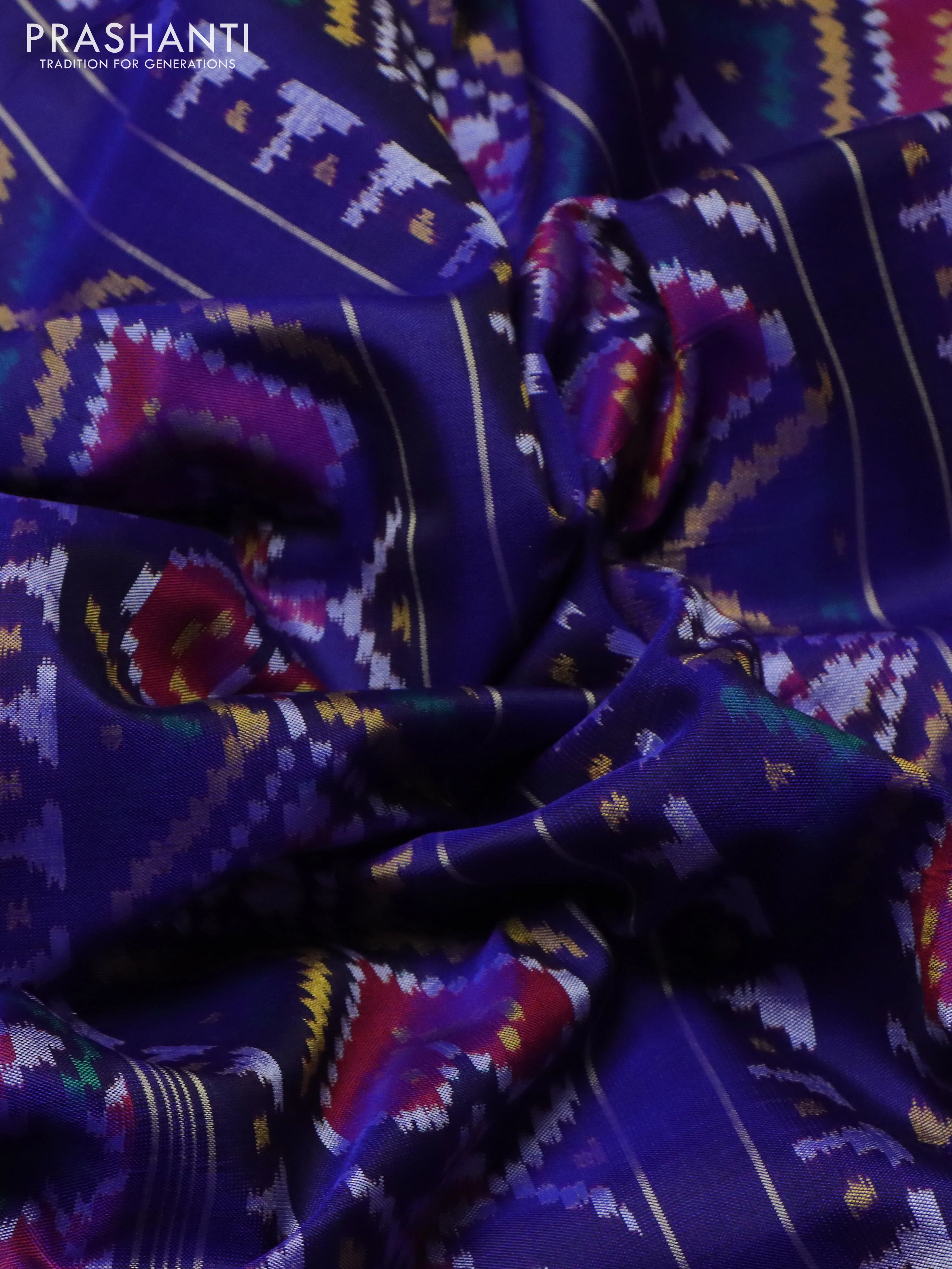 Rajkot patola silk saree blue with allover ikat weaves and ikat woven zari border - Image 3