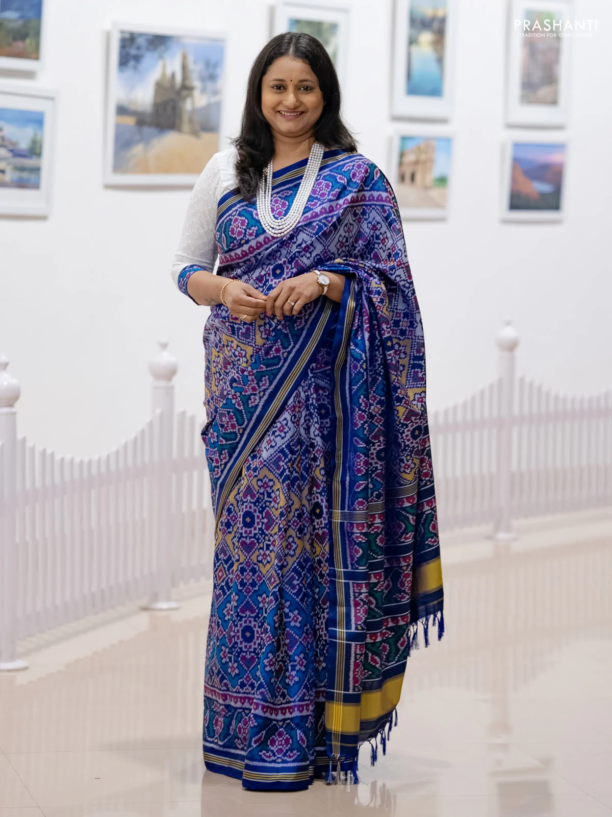 Rajkot patola silk saree blue with allover ikat weaves - Image 2