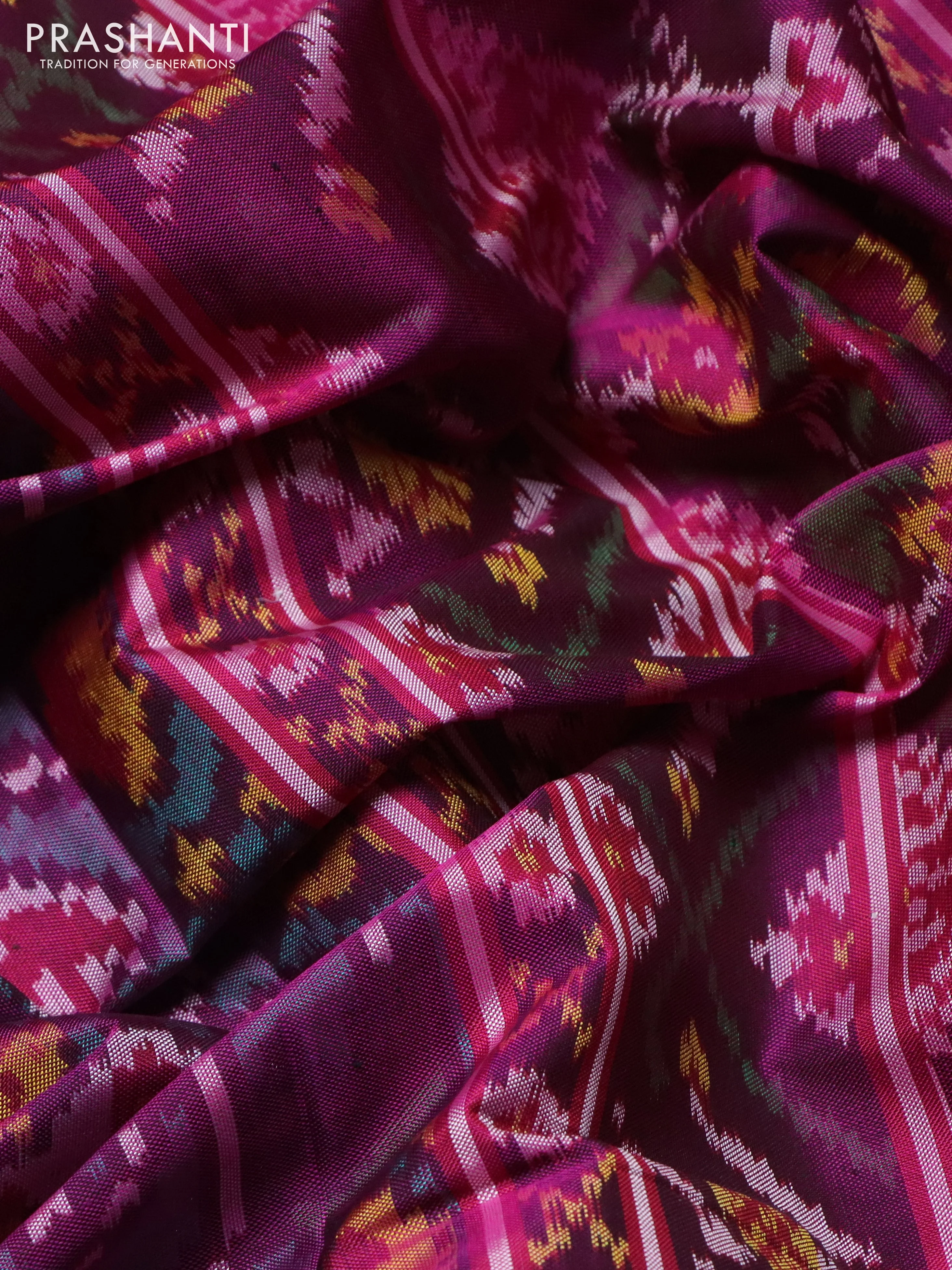 Rajkot patola silk saree deep purple and pink with allover ikat weaves and ikat woven border - Image 3