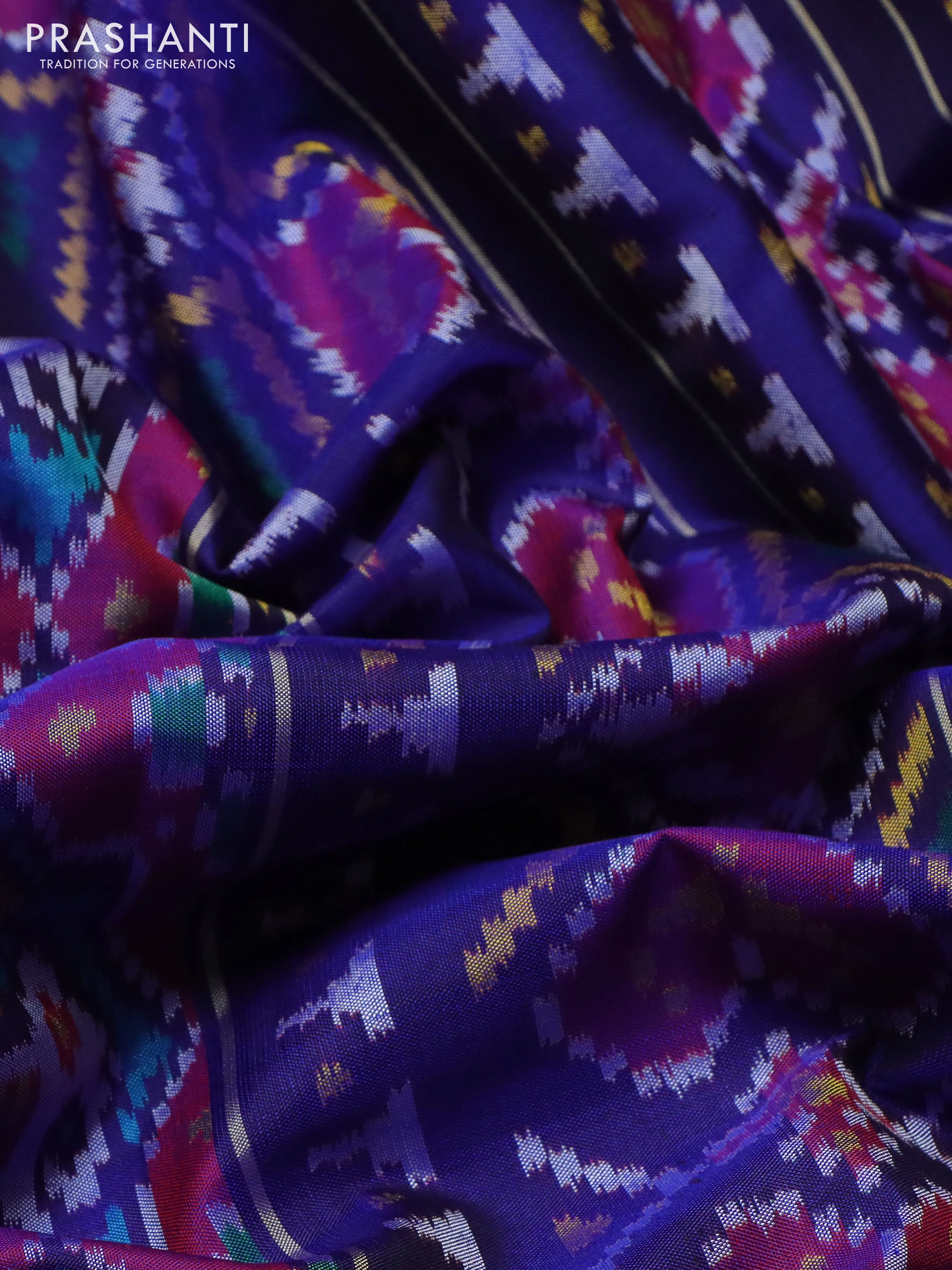 Rajkot patola silk saree maroon and blue with allover patola weaves and ikat woven zari border - Image 3