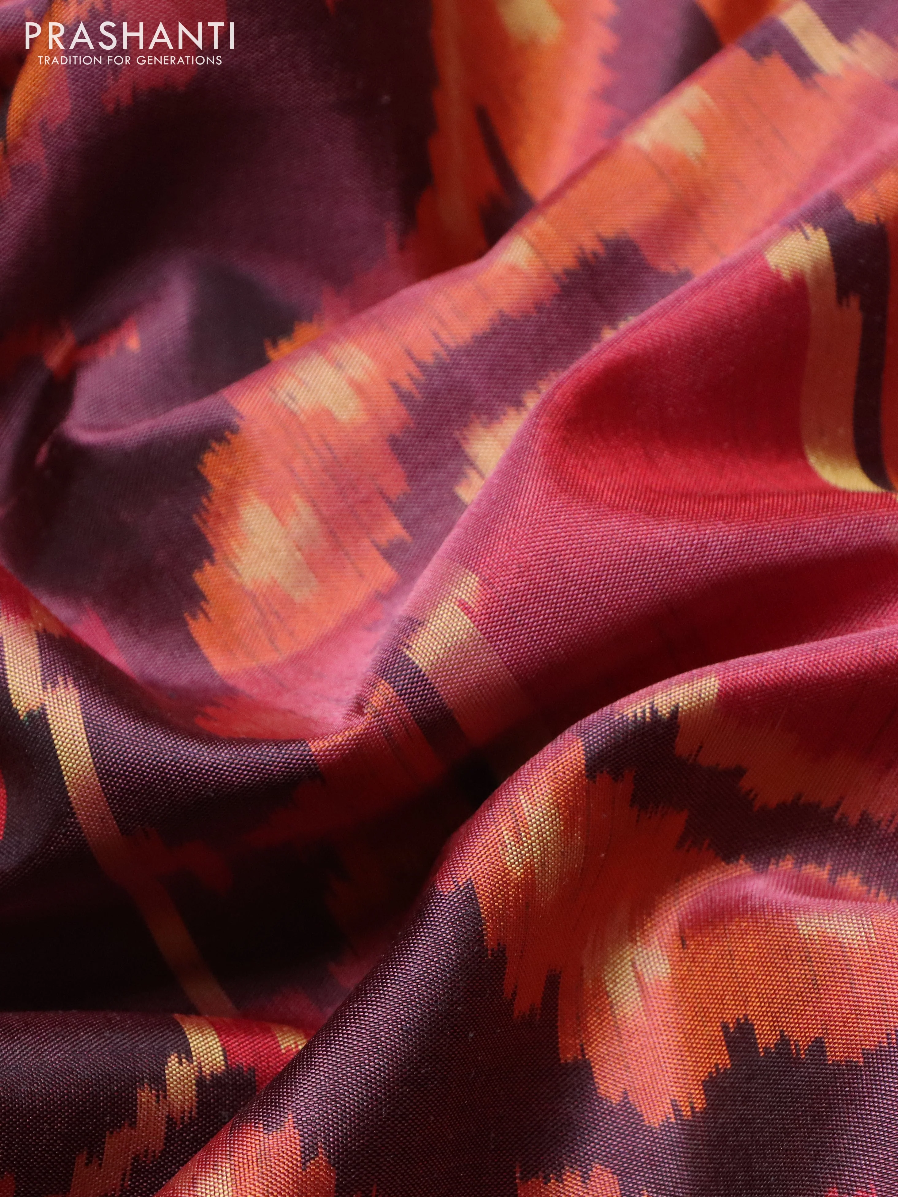 Rajkot patola silk saree pastel maroon and maroon with allover ikat woven buttas and zari woven border - Image 3