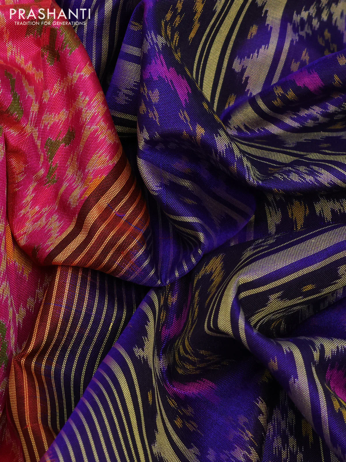 Rajkot patola silk saree pink and blue with allover ikat weaves and ikat woven border - Image 3