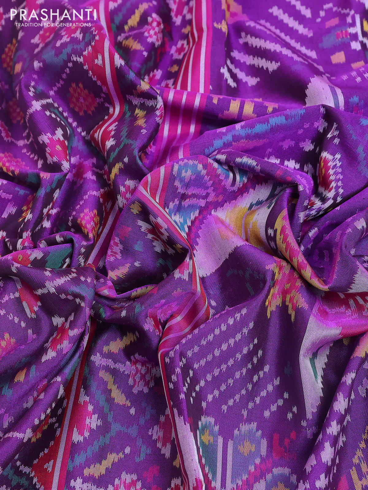 Rajkot patola silk saree purple and magenta pink with allover ikat weaves and ikat woven border - Image 3