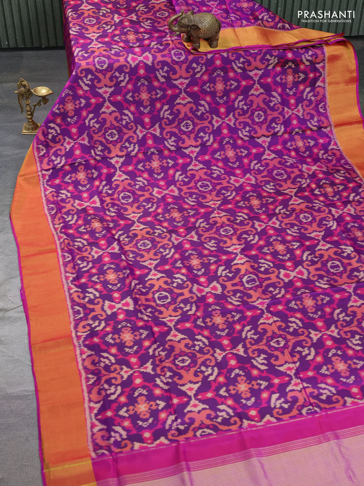 Rajkot patola silk saree purple with allover ikat weaves and zari woven border - Image 2