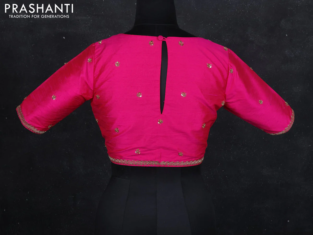 Raw silk readymade blouse pink with zardosi work - Image 2