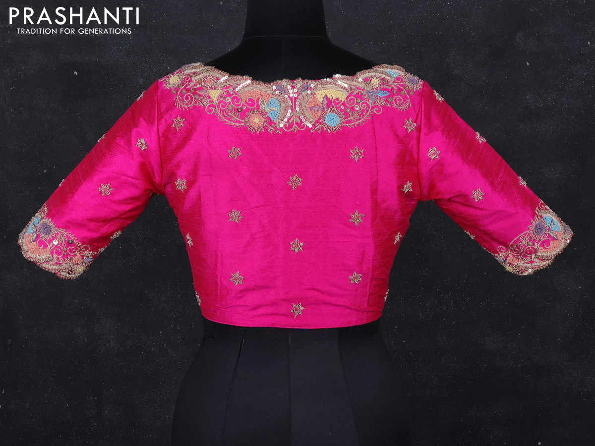 Raw silk readymade blouse pink with zardosi work - Image 2