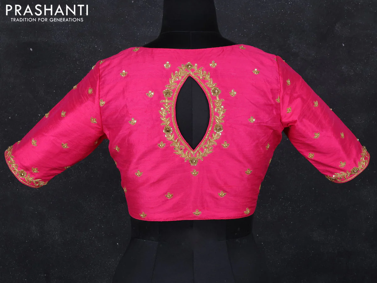 Raw silk readymade blouse pink with zardosi work - Image 2