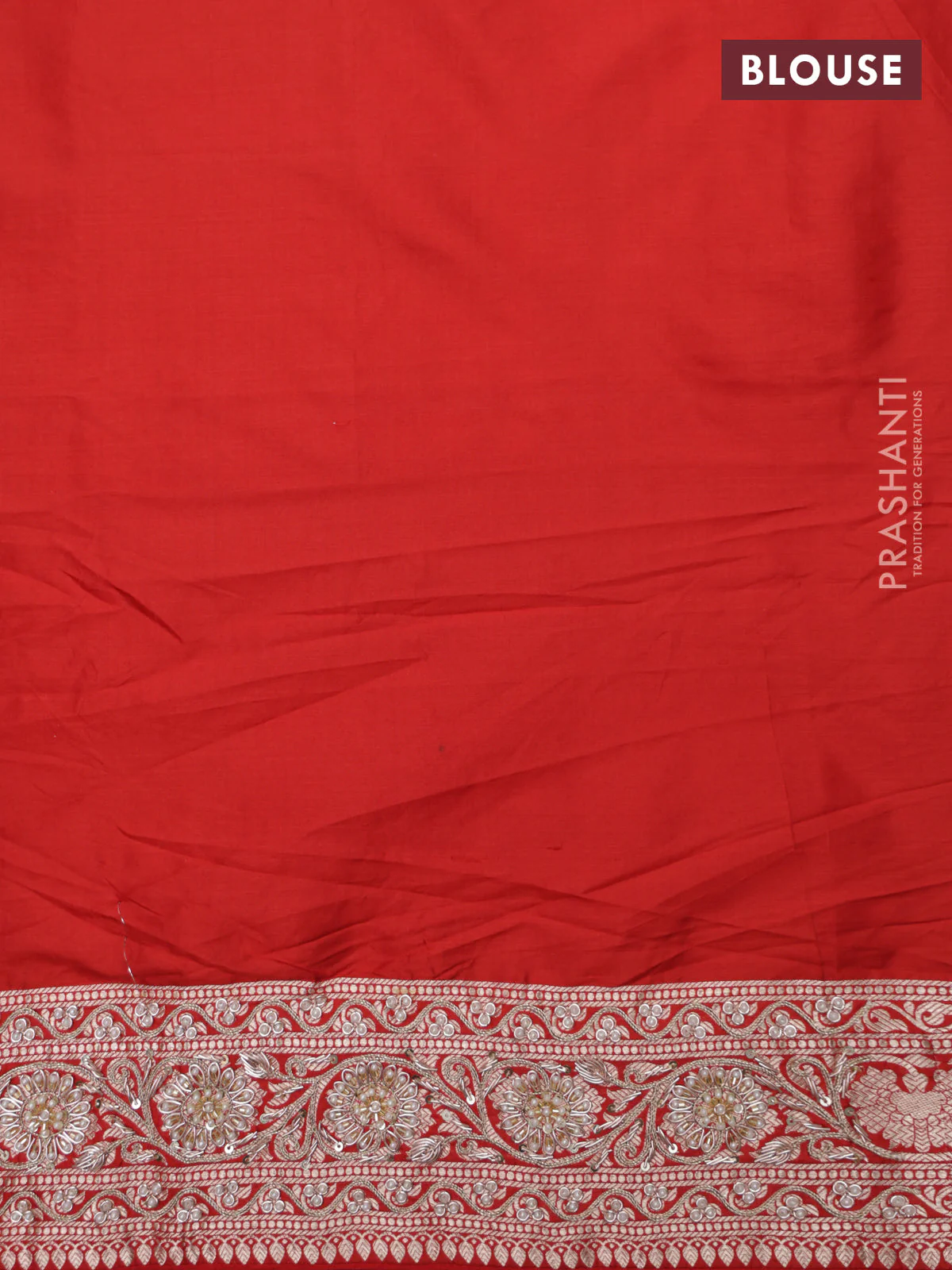 Red Banarasi Uppada silk saree with allover zari weaves & embroidery border - Image 6