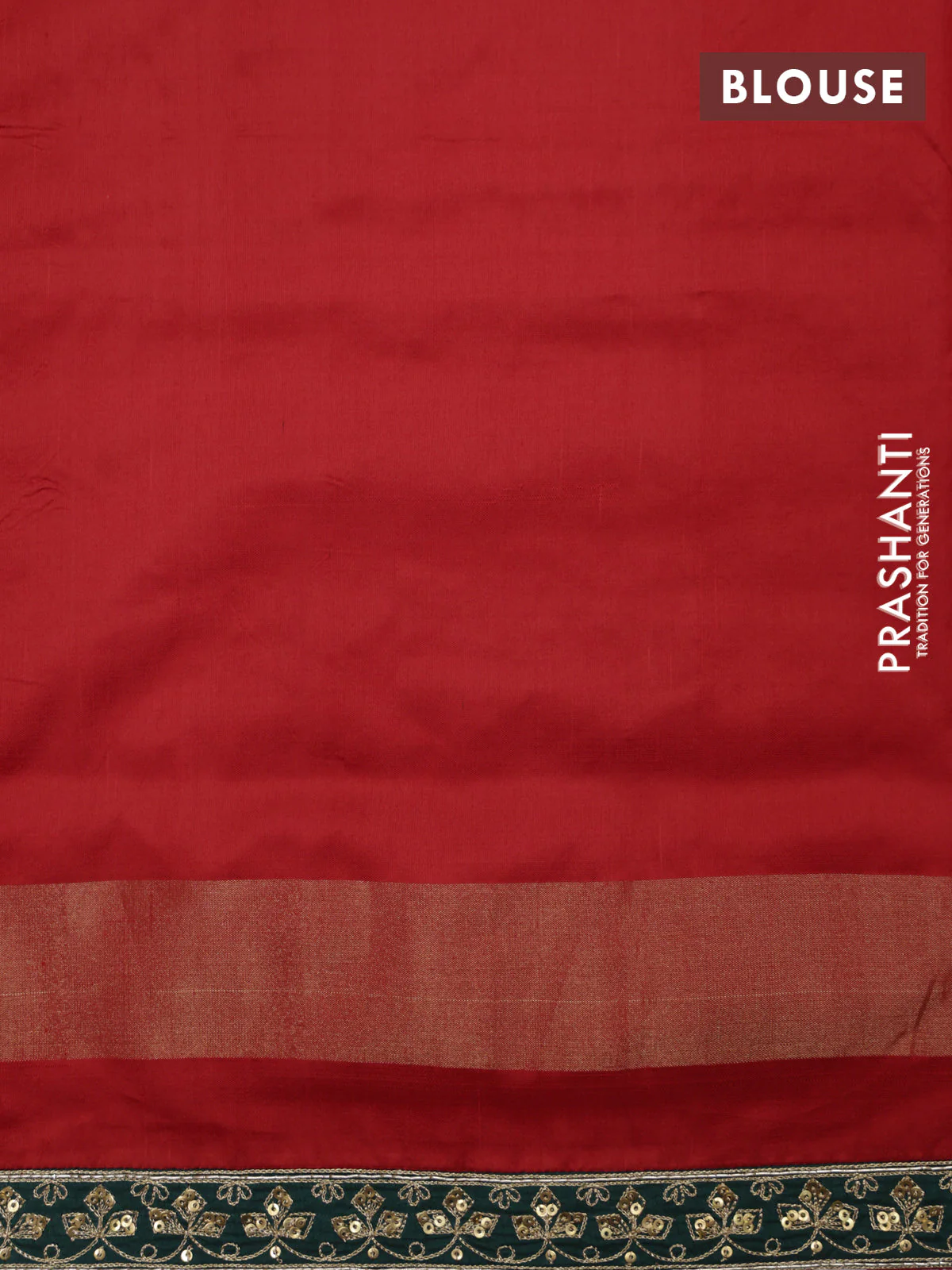 Red & Dark Green Pochampally Silk saree with Border Embroidery & Readymade Blouse - Image 9