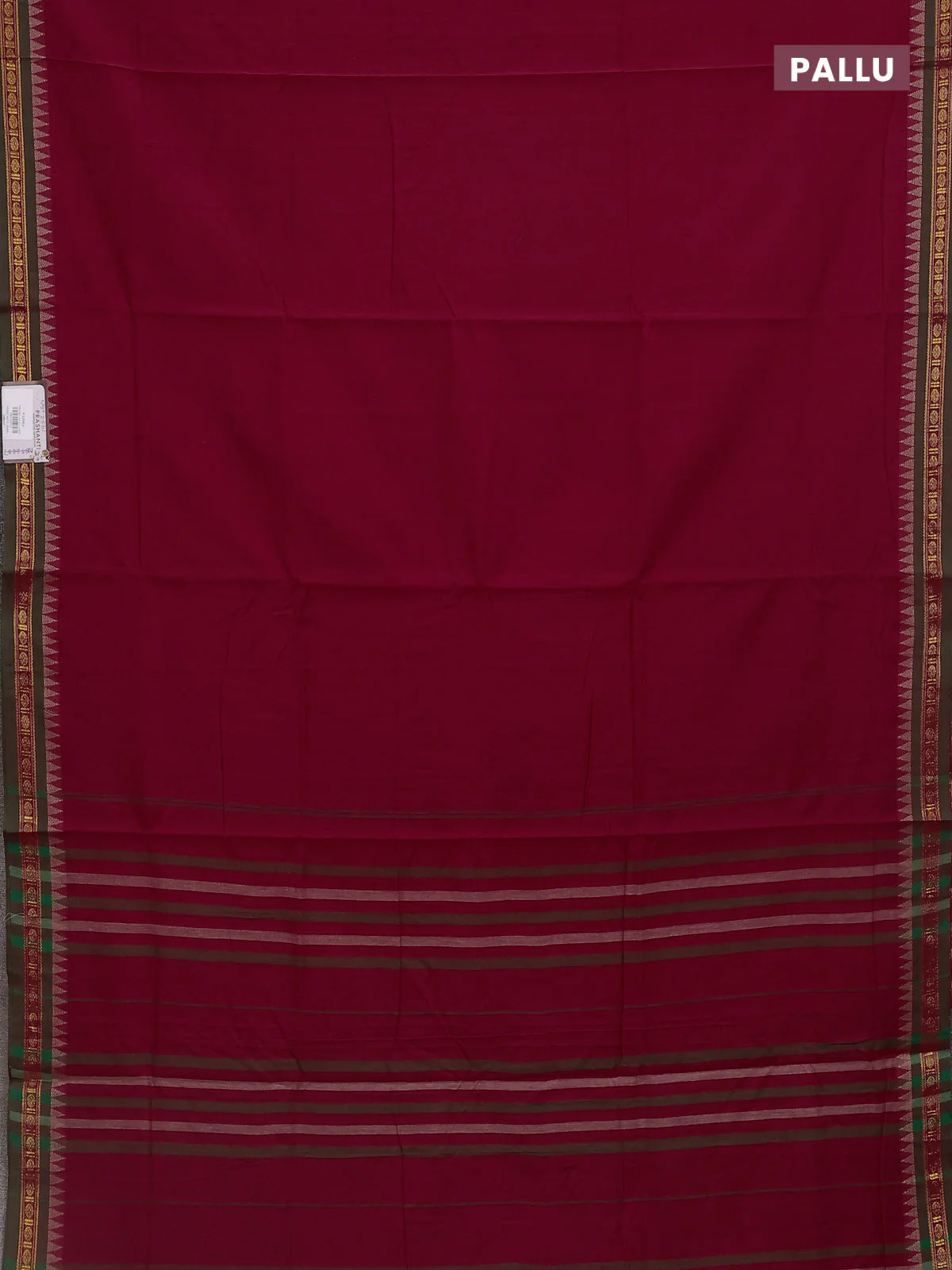 Red narayanpet cotton saree with matching neck piece - Image 3