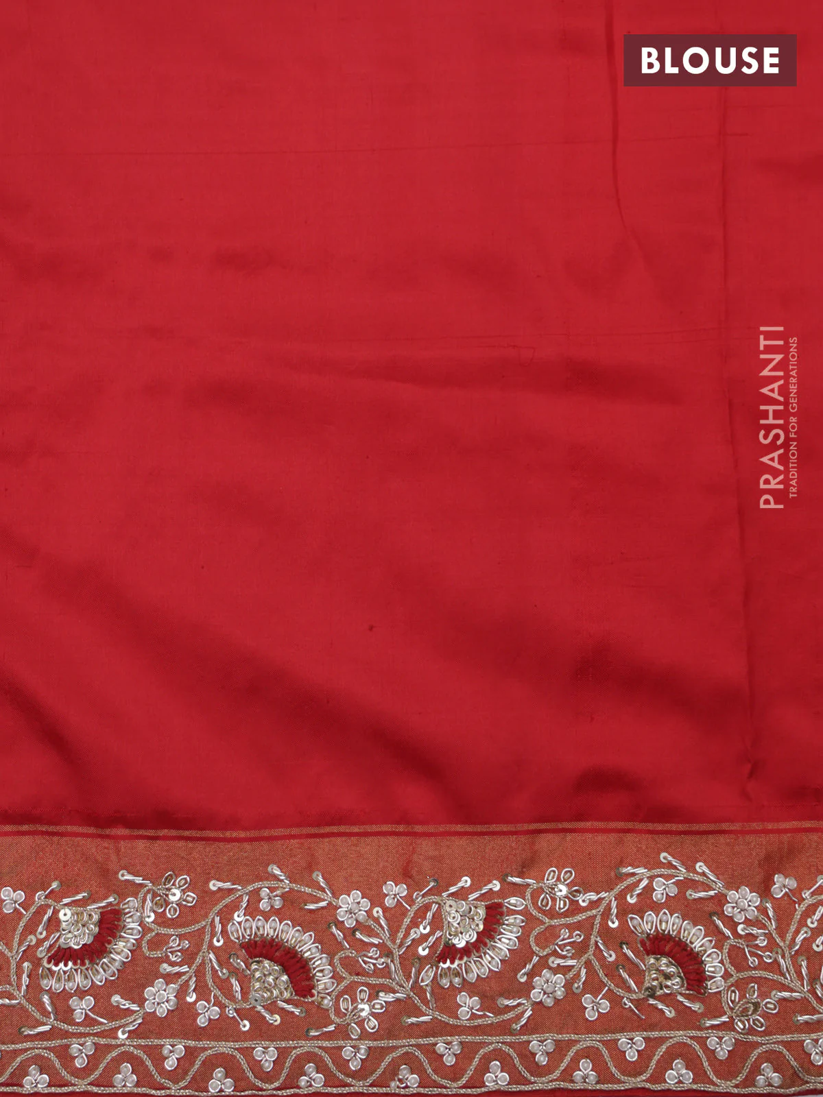Red Pochampally silk saree with allover ikat weaves and Embroidered border - Image 6