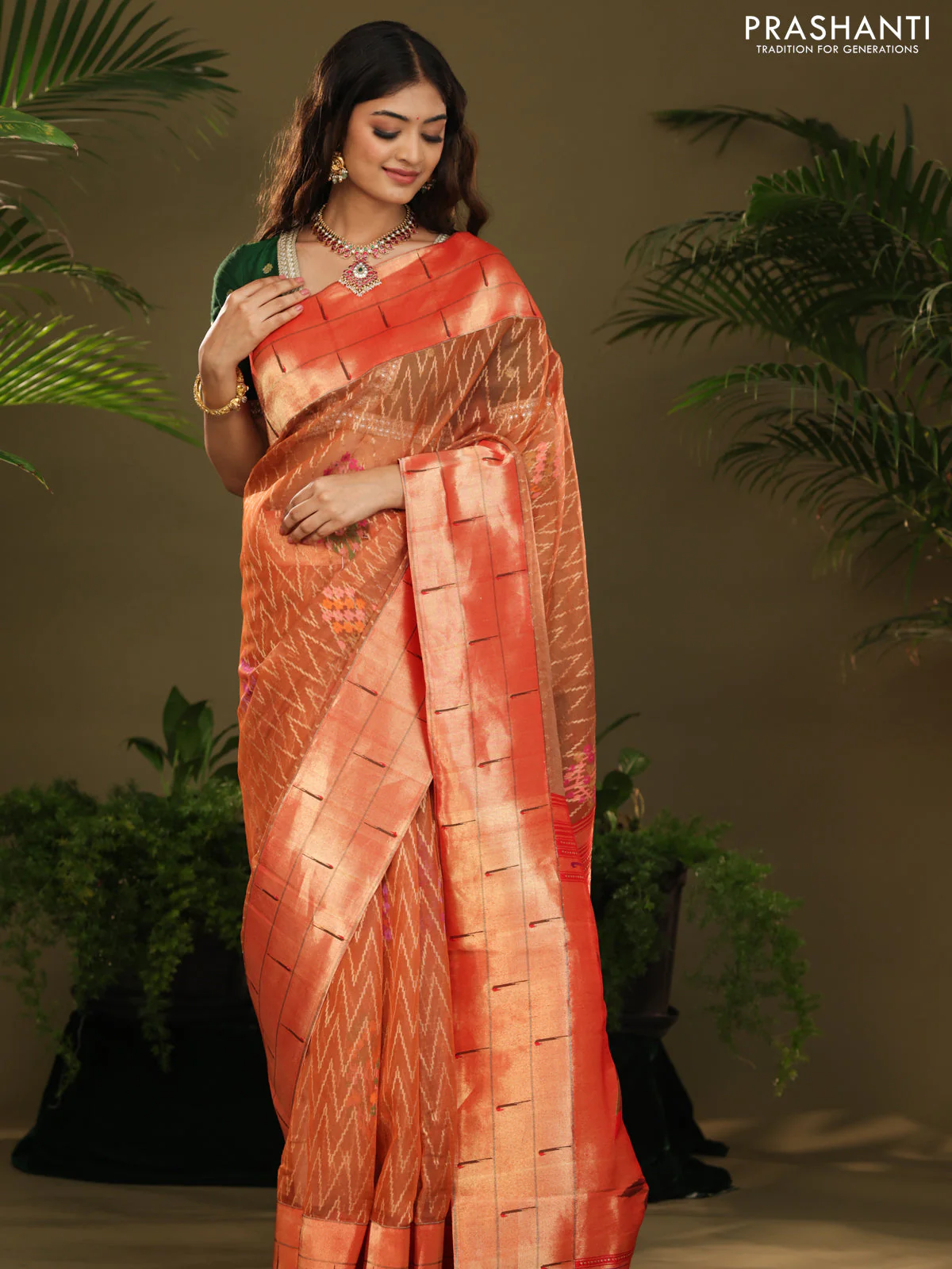 Rust & Red Pure Zari Kota saree with muniya border & paithani pallu - Image 2