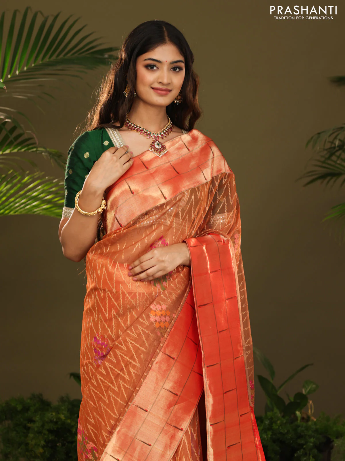 Rust & Red Pure Zari Kota saree with muniya border & paithani pallu - Image 3