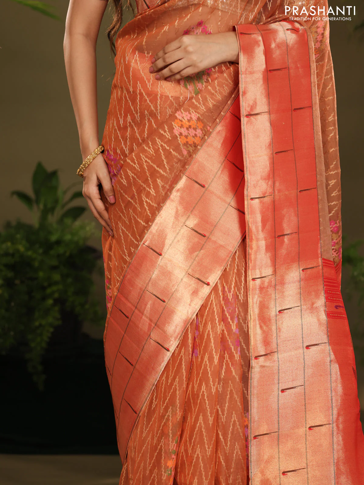 Rust & Red Pure Zari Kota saree with muniya border & paithani pallu - Image 4