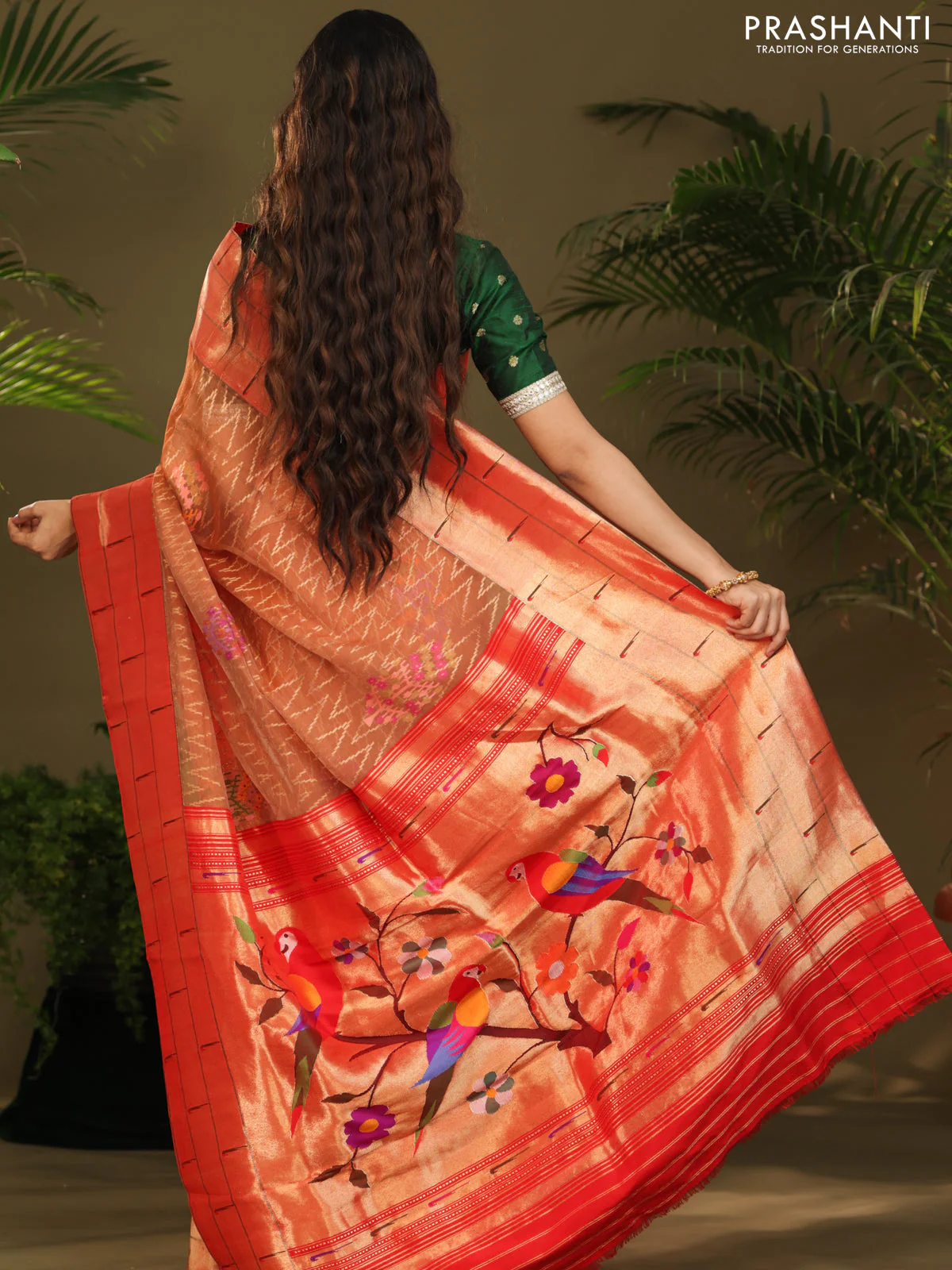 Rust & Red Pure Zari Kota saree with muniya border & paithani pallu - Image 6