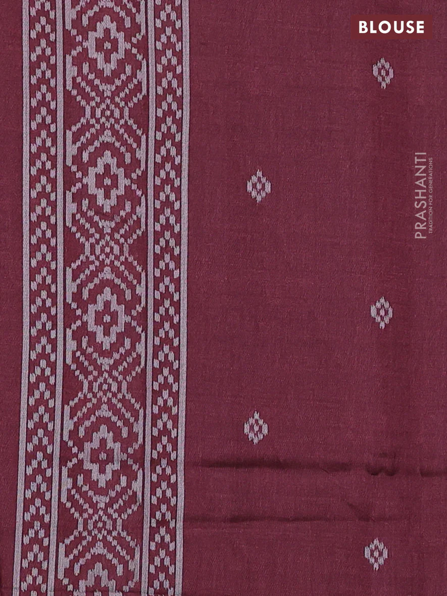 Sambalpuri semi silk saree black and deep maroon with allover geometric ikat weaves and thread woven border - Image 3