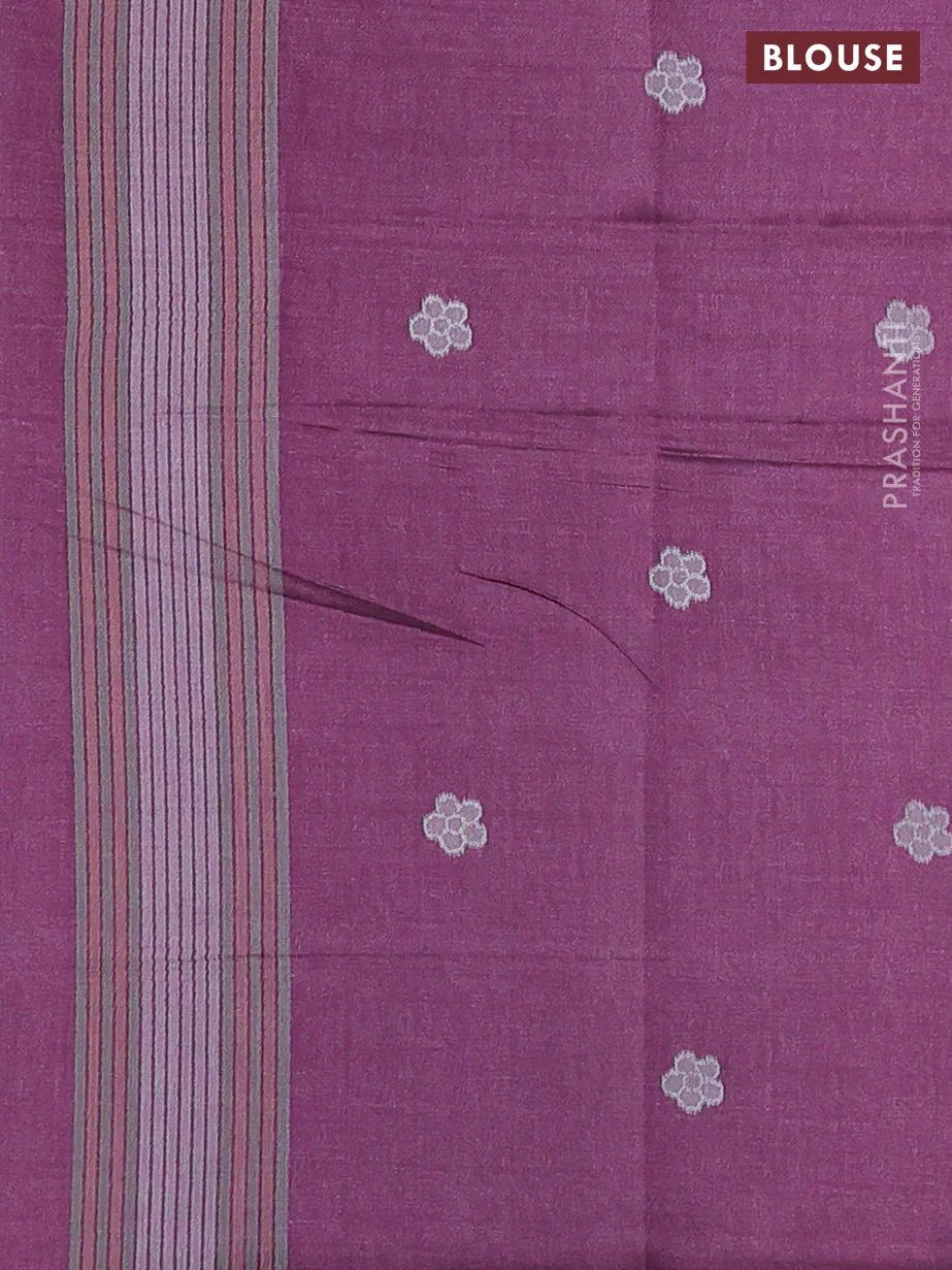 Sambalpuri semi silk saree blue and mauve pink with allover ikat weaves and thread woven border - Image 3