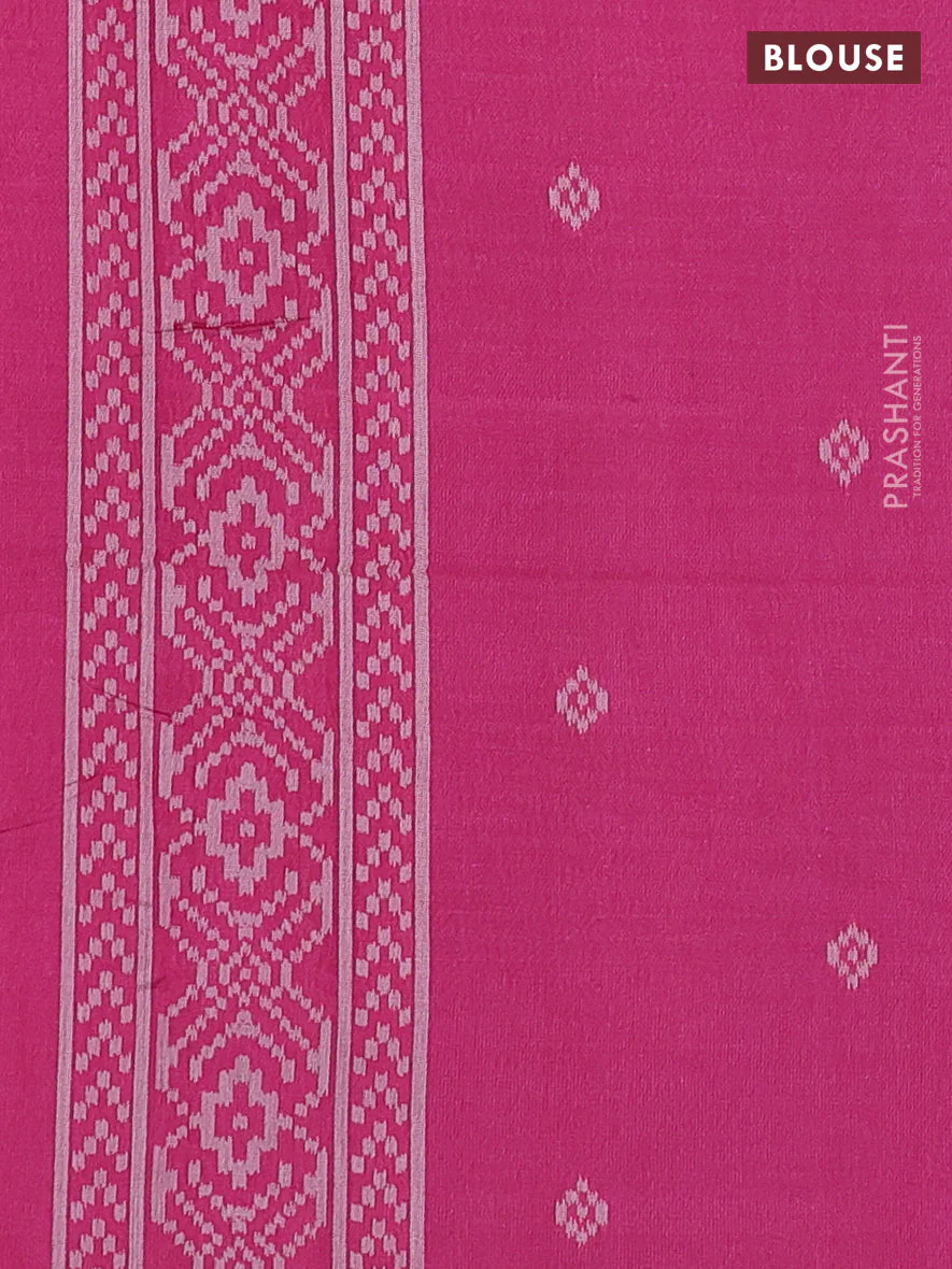 Sambalpuri semi silk saree blue and pink with allover geometric ikat weaves and thread woven border - Image 3