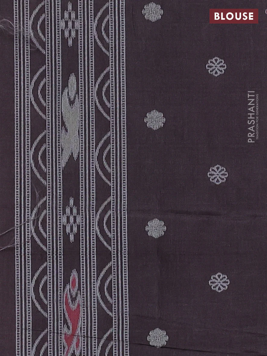 Sambalpuri semi silk saree brown and coffee brown with allover warli ikat weaves and thread woven border - Image 3