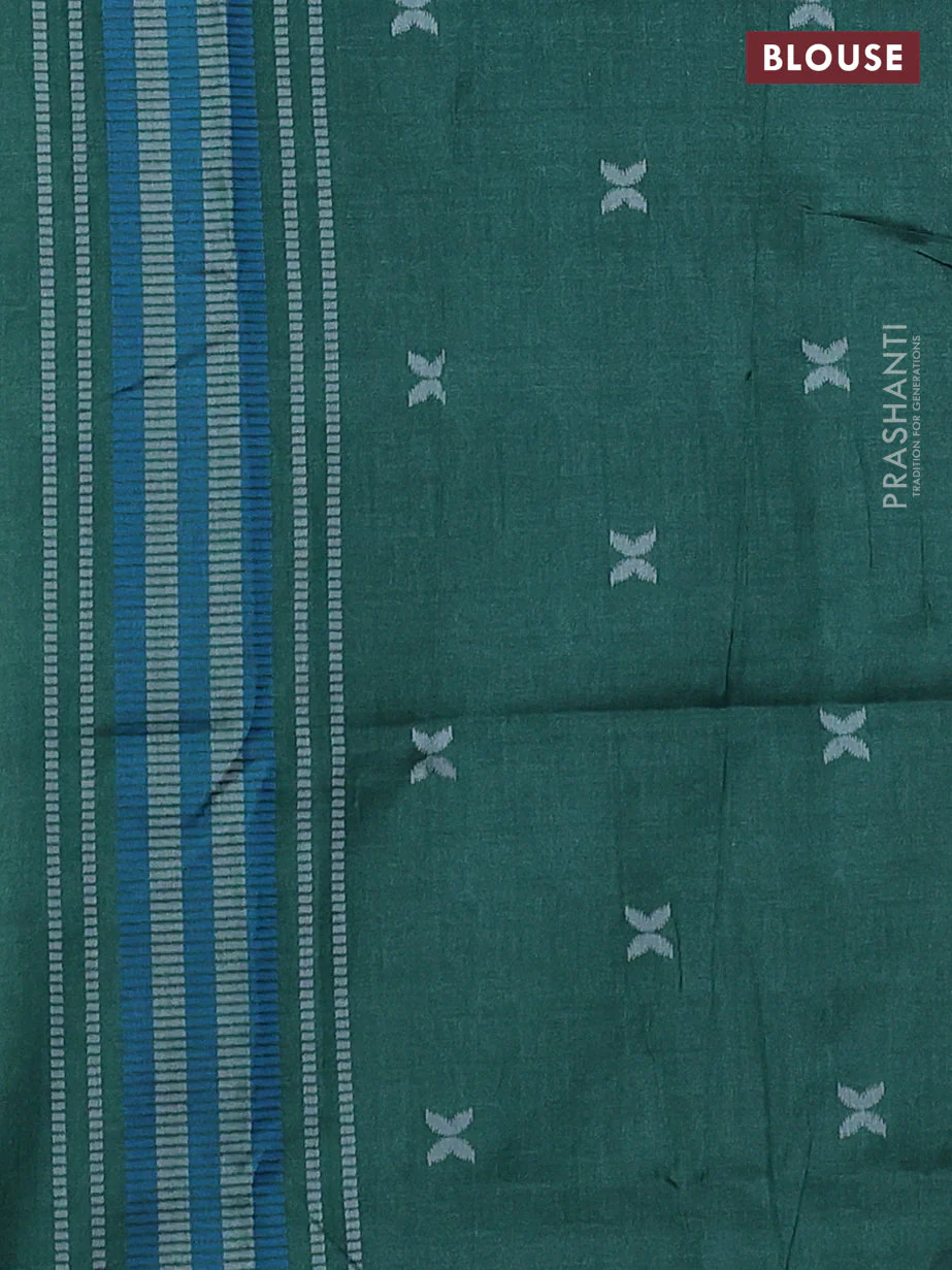 Sambalpuri semi silk saree brown shade and green with allover ikat weaves and thread woven border - Image 3