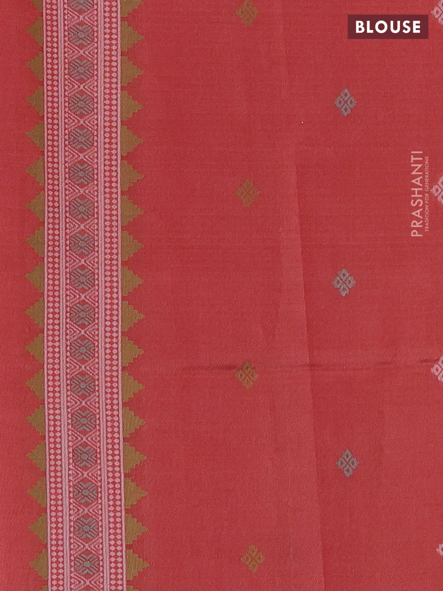 Sambalpuri semi silk saree elephant grey and orange with allover ikat butta weaves and thread woven border - Image 3