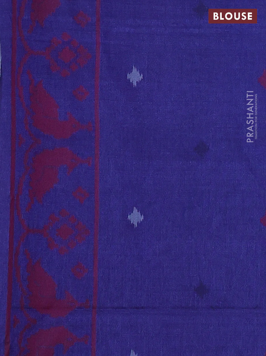 Sambalpuri semi silk saree green and blue with allover ikat weaves and thread woven border - Image 3