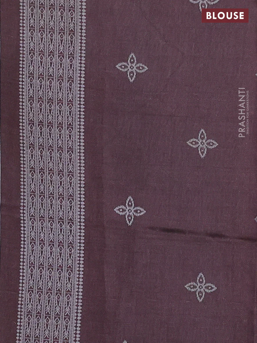 Sambalpuri semi silk saree green and brown with allover ikat weaves and thread woven border - Image 3