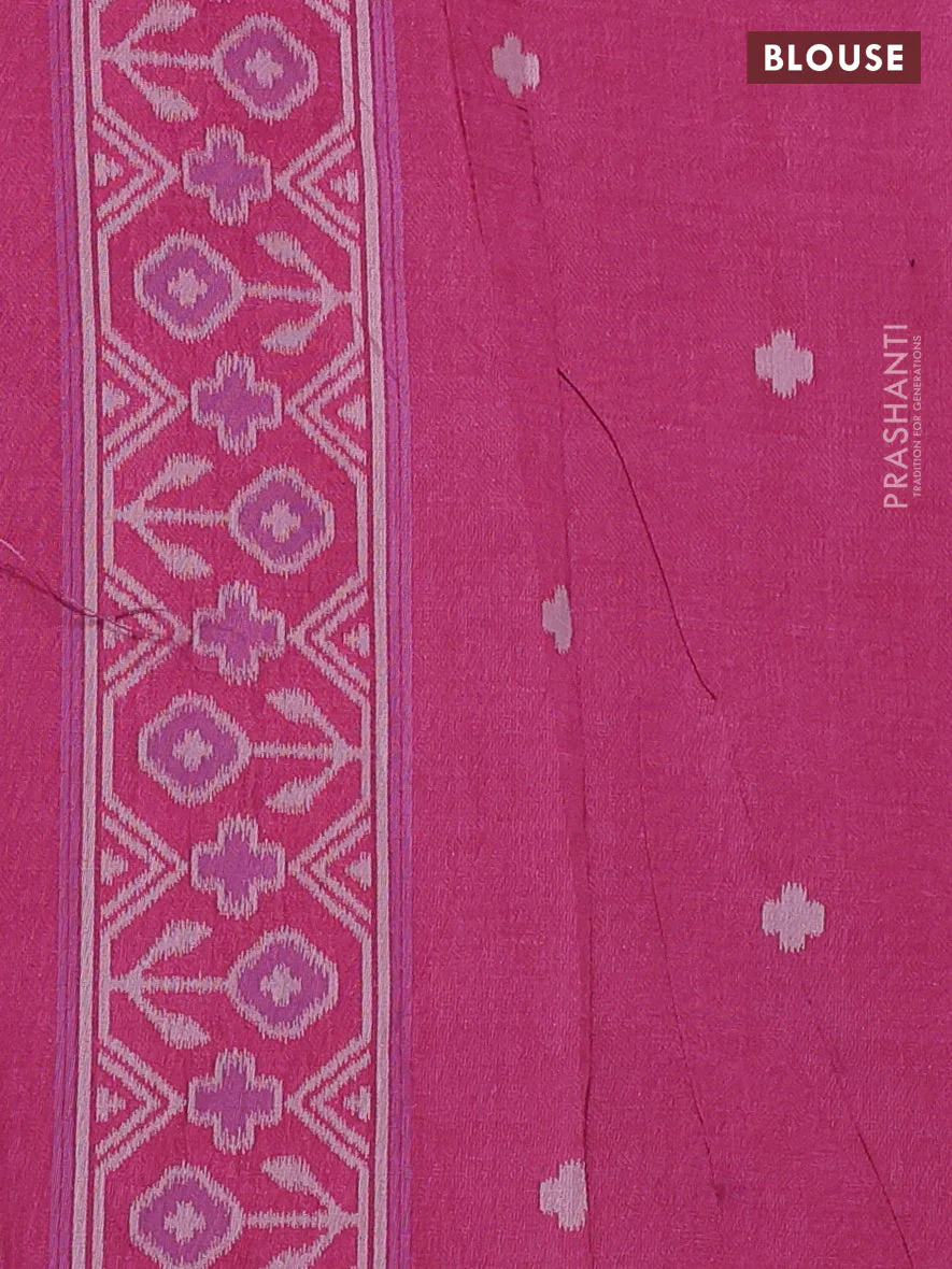Sambalpuri semi silk saree green and magenta pink with allover ikat butta weaves and thread woven border - Image 3