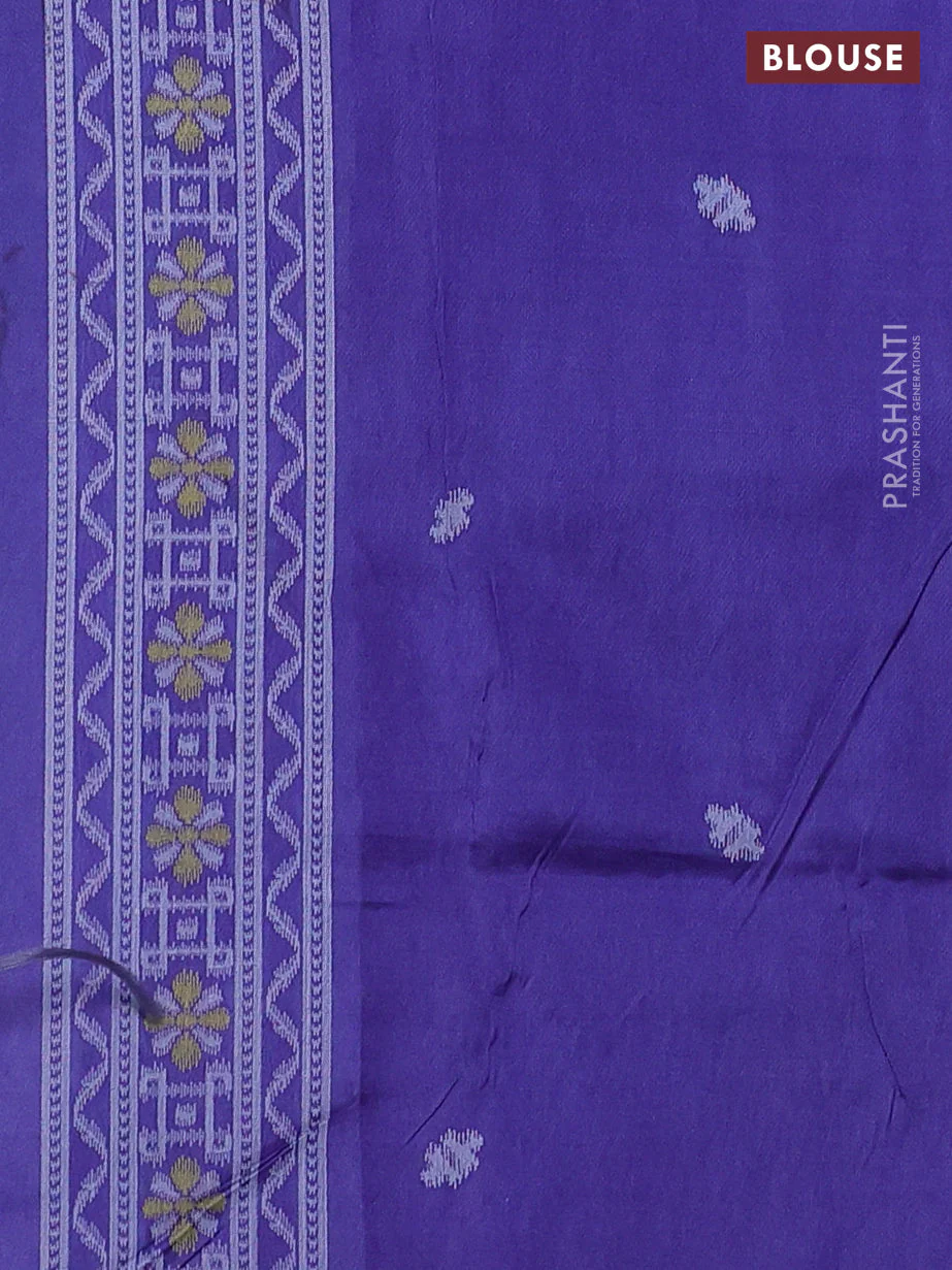 Sambalpuri semi silk saree green and violet with allover ikat weaves and thread woven border - Image 3