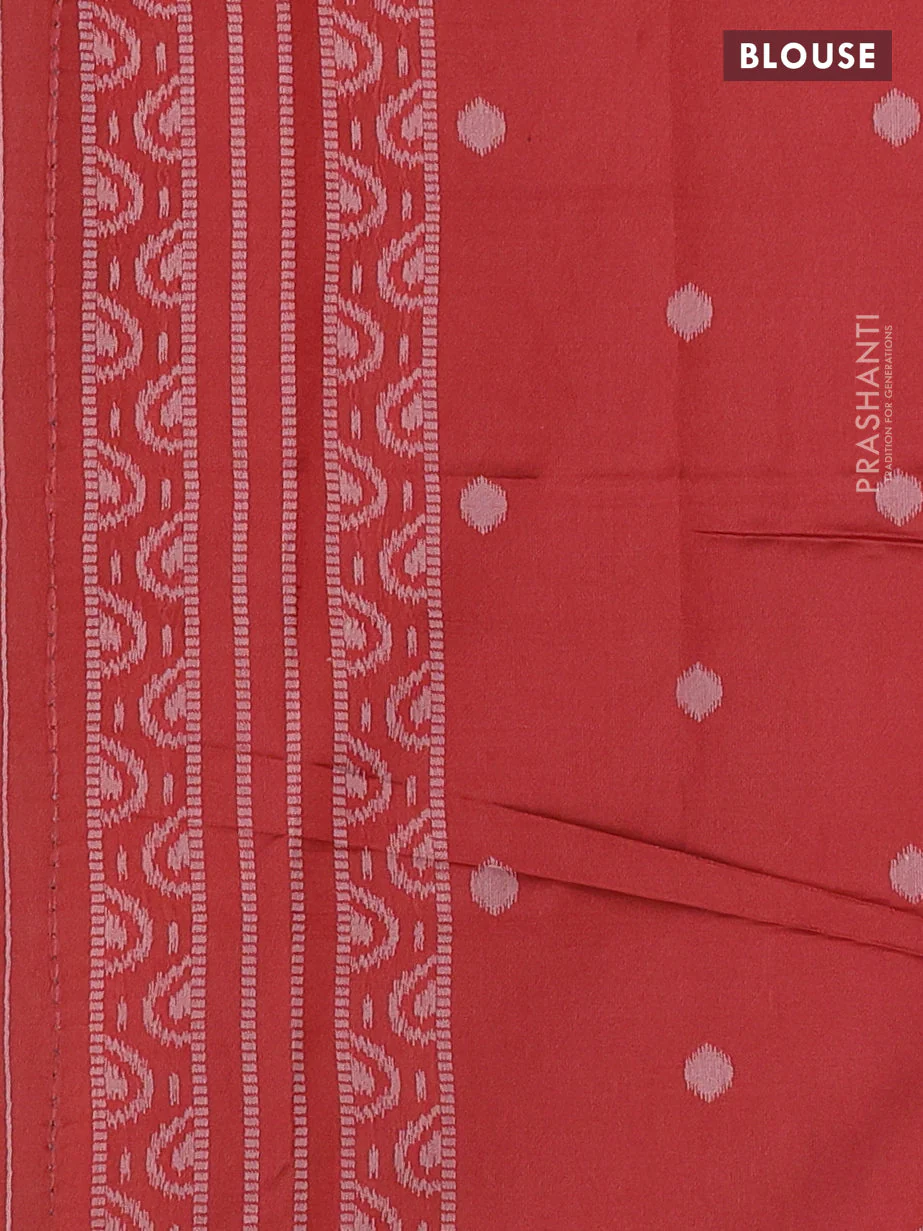 Sambalpuri semi silk saree greyish green and red shade with allover ikat weaves and thread woven border - Image 3