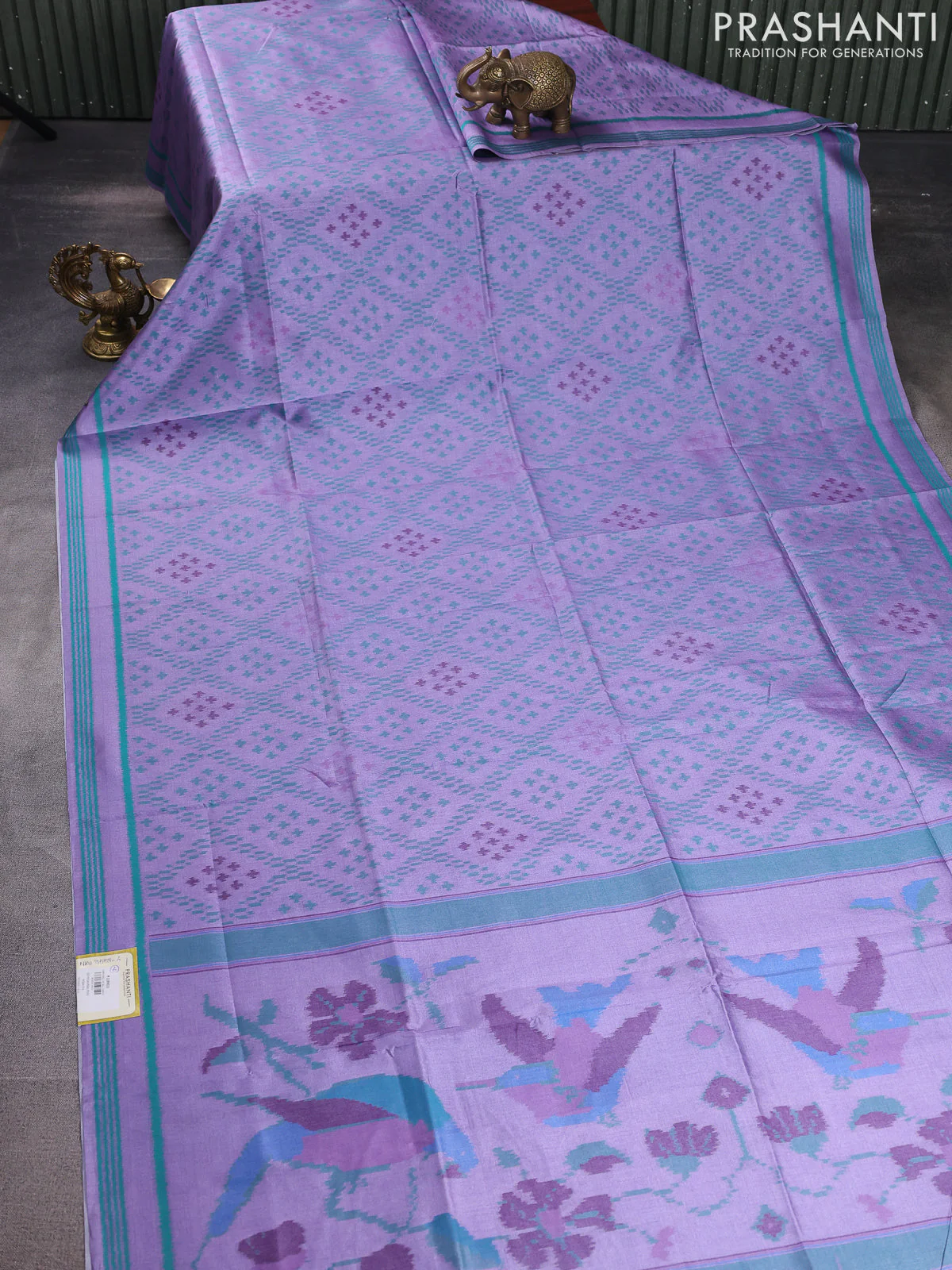 Sambalpuri semi silk saree lavender and teal green with allover ikat weaves and rettapet thread woven border - Image 2