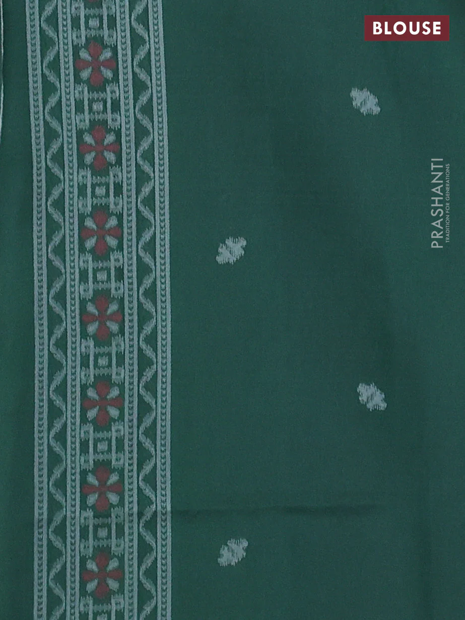 Sambalpuri semi silk saree light blue and green with allover ikat weaves and thread woven border - Image 3