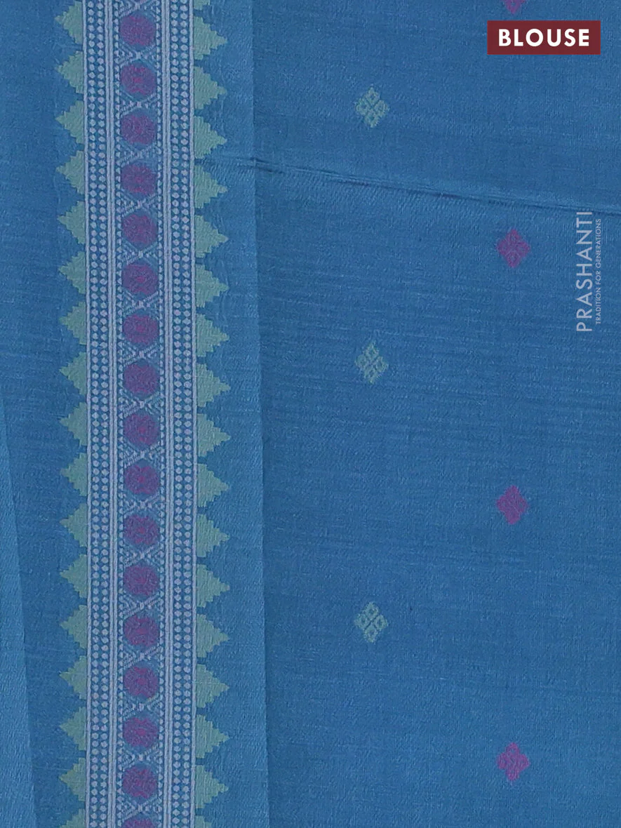 Sambalpuri semi silk saree maroon and blue shade with allover ikat butta weaves and thread woven border - Image 3