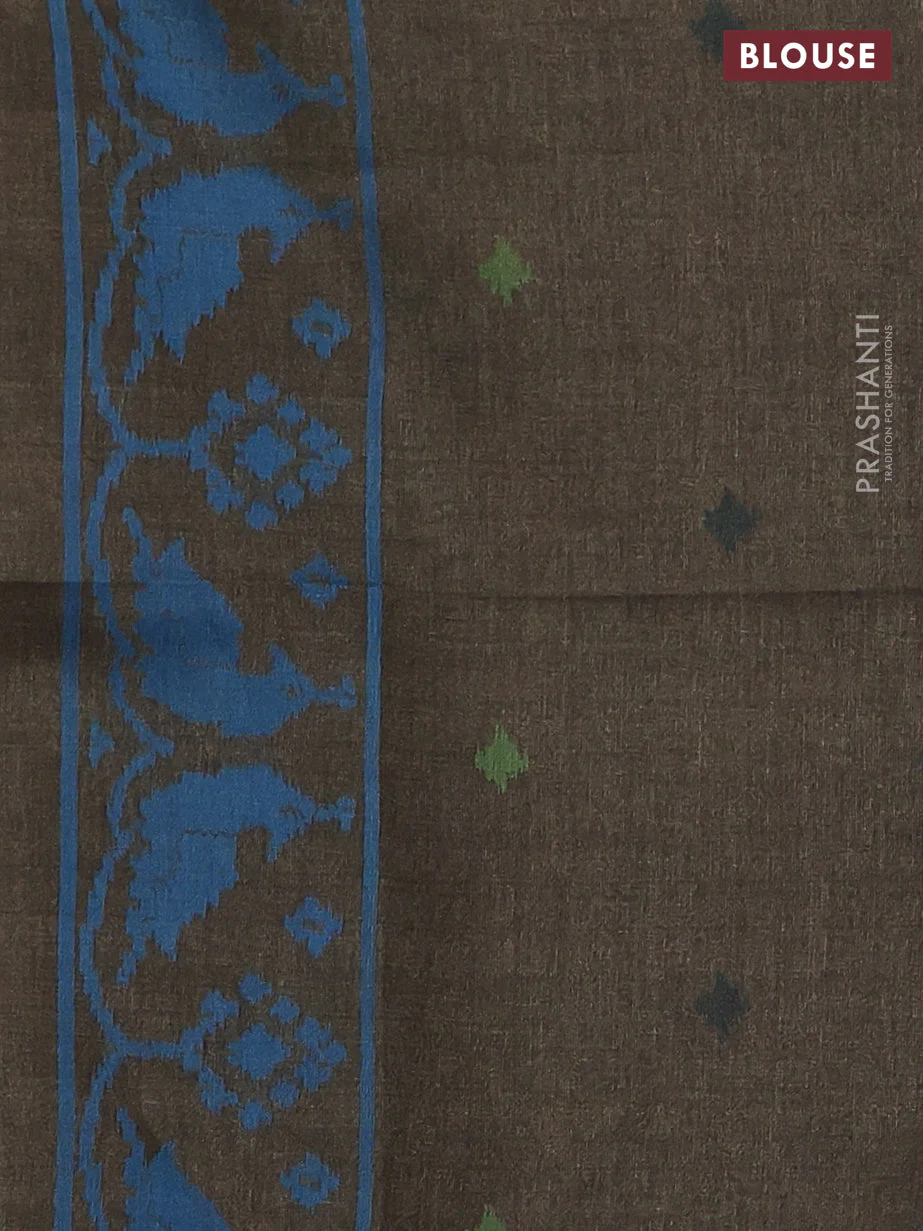 Sambalpuri semi silk saree maroon and sap green with allover ikat weaves and thread woven border - Image 3