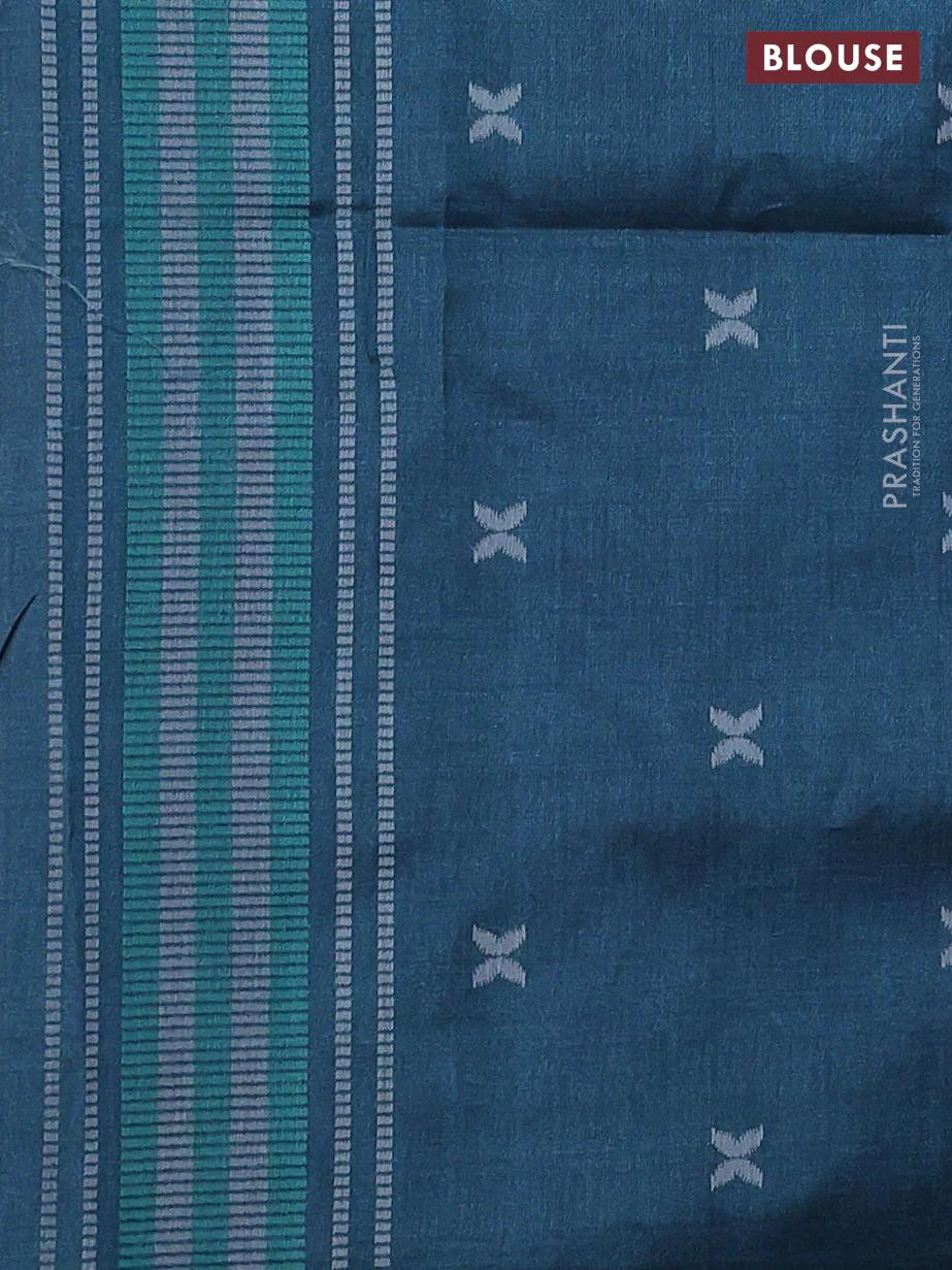 Sambalpuri semi silk saree mauve pink and peacock green with allover ikat weaves and thread woven border - Image 3