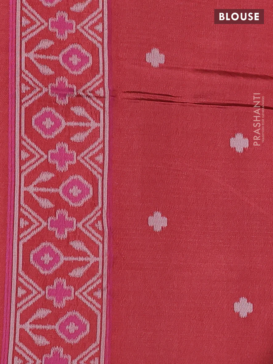 Sambalpuri semi silk saree pastel blue and maroon with allover ikat butta weaves and thread woven border - Image 3