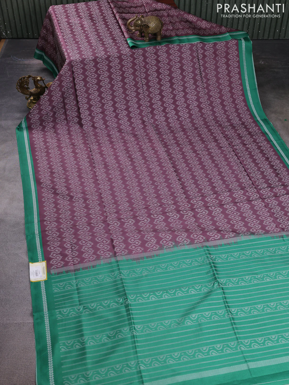 Sambalpuri semi silk saree pastel wine shade and green with allover ikat weaves and thread woven border - Image 2