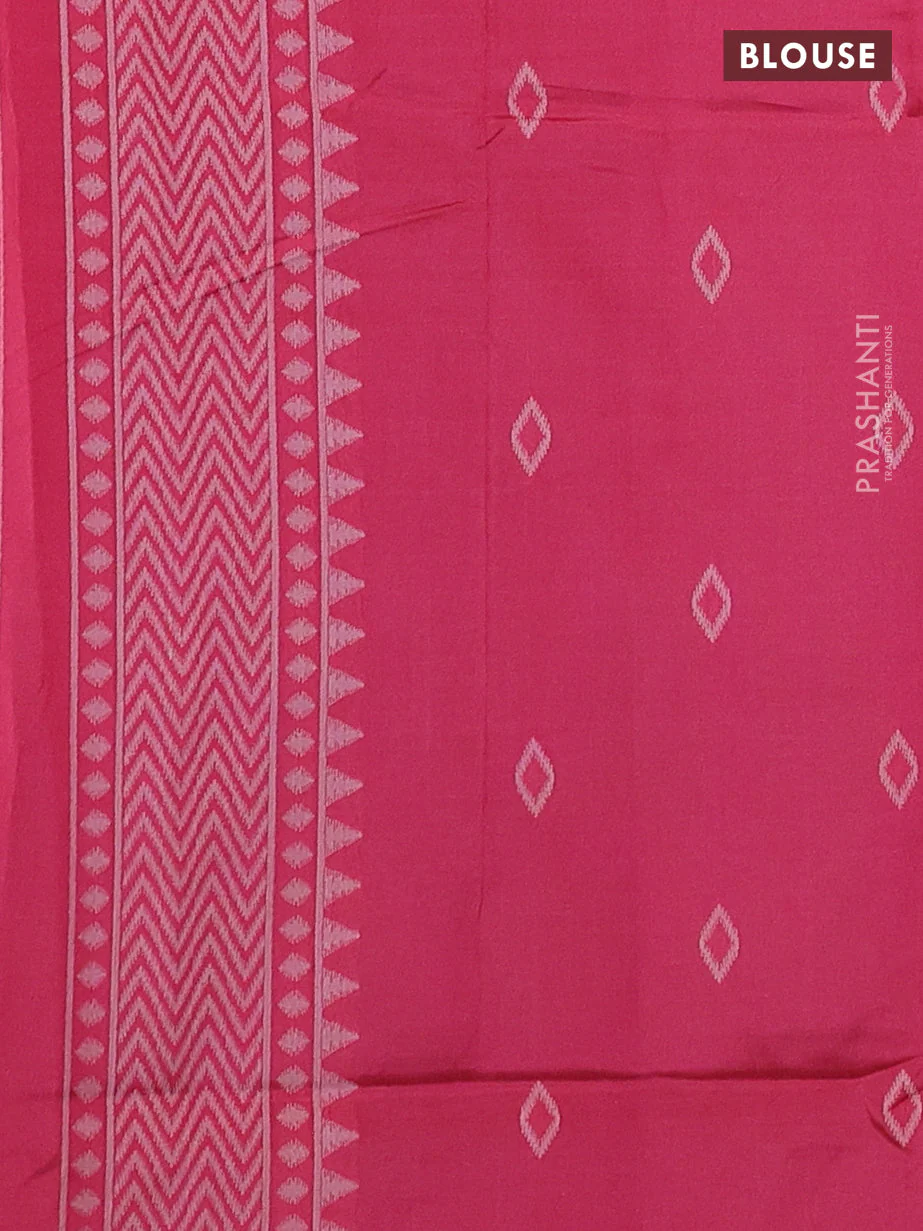 Sambalpuri semi silk saree peacock green and pink with allover ikat weaves and thread woven border - Image 3