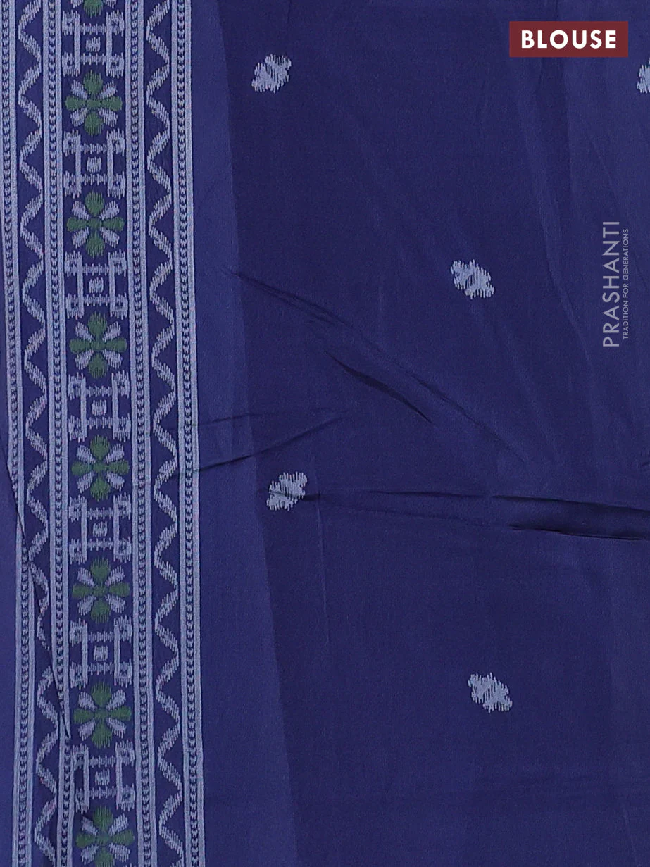Sambalpuri semi silk saree pink and dark blue with allover ikat weaves and thread woven border - Image 3