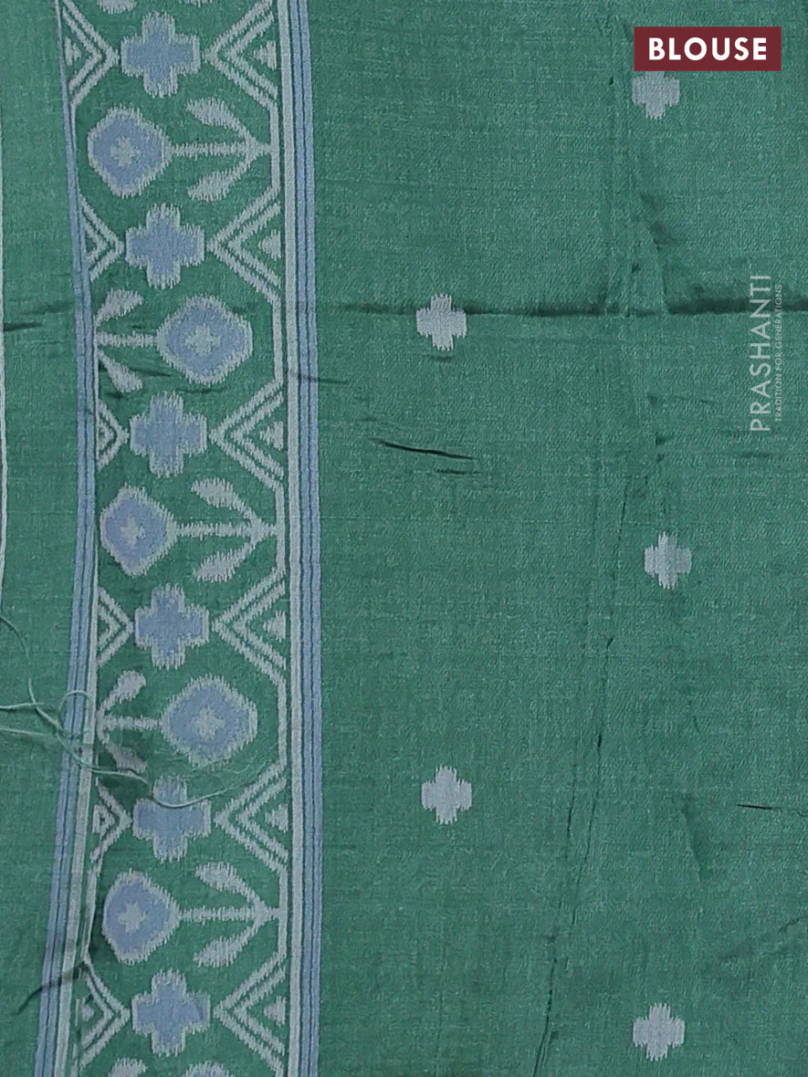 Sambalpuri semi silk saree pink and green with allover ikat butta weaves and thread woven border - Image 3