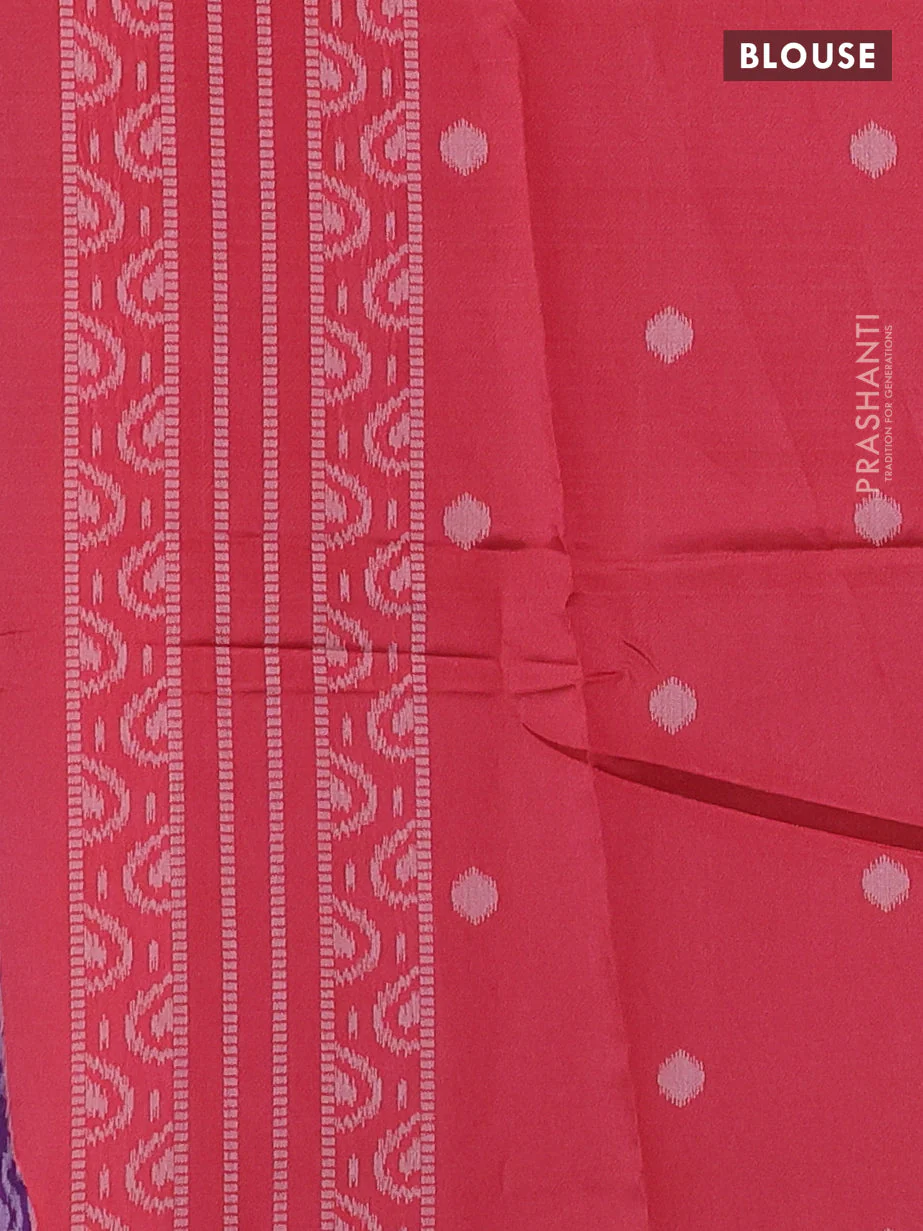 Sambalpuri semi silk saree purple and red with allover ikat weaves and thread woven border - Image 3
