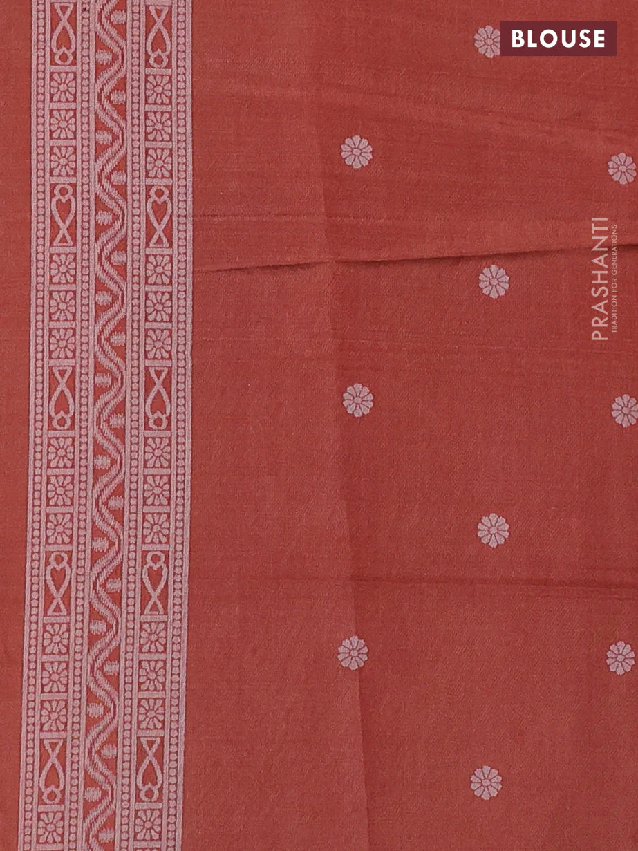 Sambalpuri semi silk saree purple and rustic orange with allover ikat weaves and thread woven border - Image 3