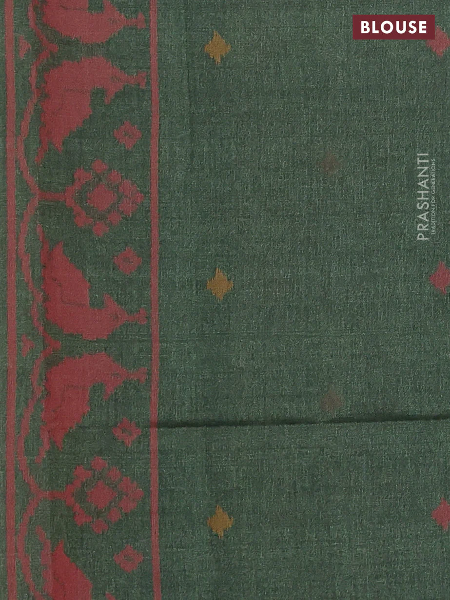 Sambalpuri semi silk saree purple and sap green with allover ikat weaves and thread woven border - Image 3