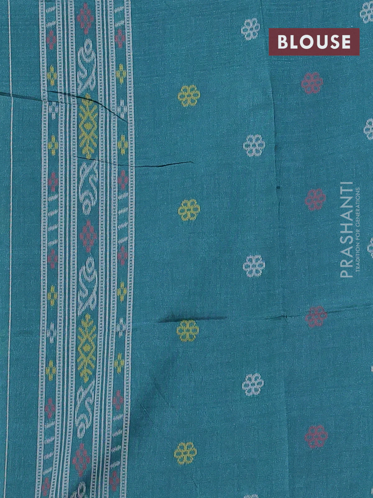 Sambalpuri semi silk saree purple and teal green with allover ikat weaves and thread woven border - Image 3