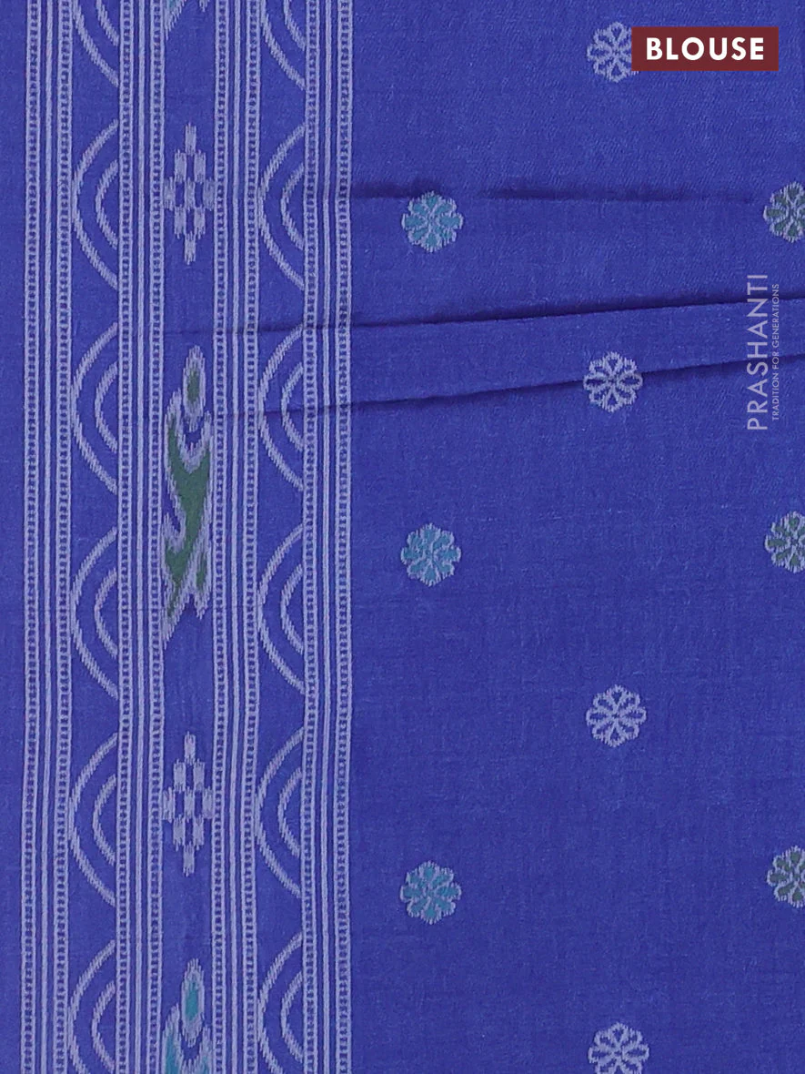 Sambalpuri semi silk saree purple shade and blue with allover warli ikat weaves and thread woven border - Image 3