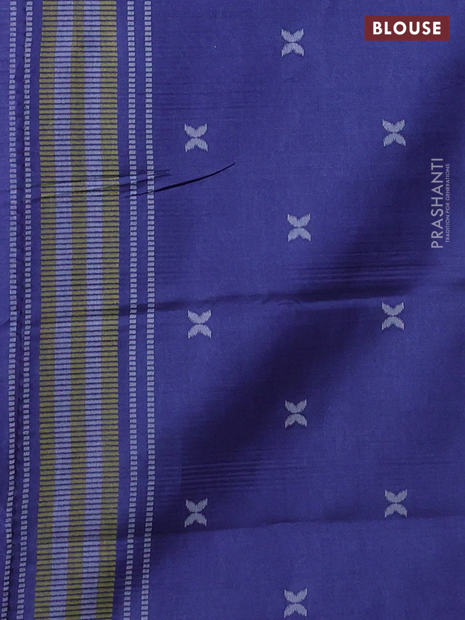 Sambalpuri semi silk saree rust shade and blue with allover ikat weaves and thread woven border - Image 3