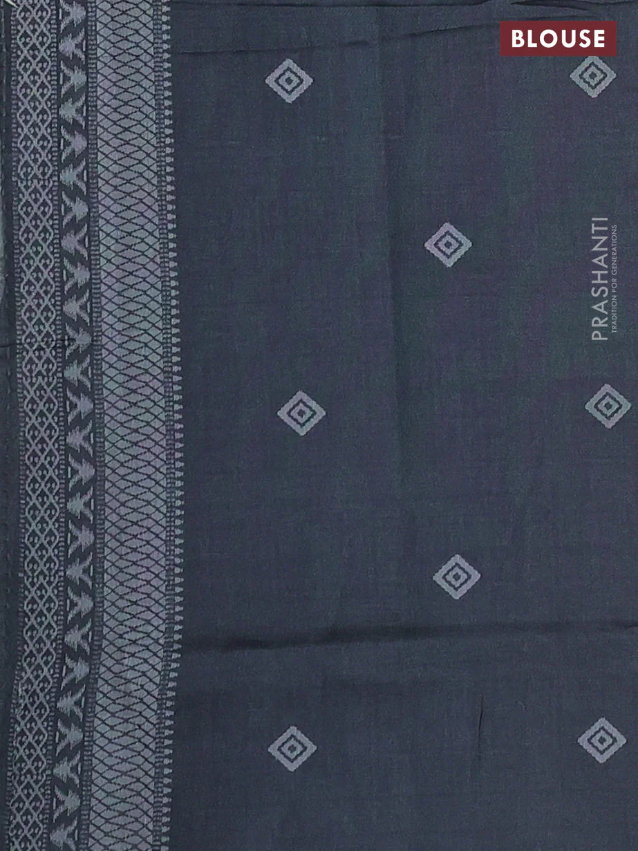 Sambalpuri semi silk saree rust shade and greyish green with allover ikat weaves and thread woven border - Image 3